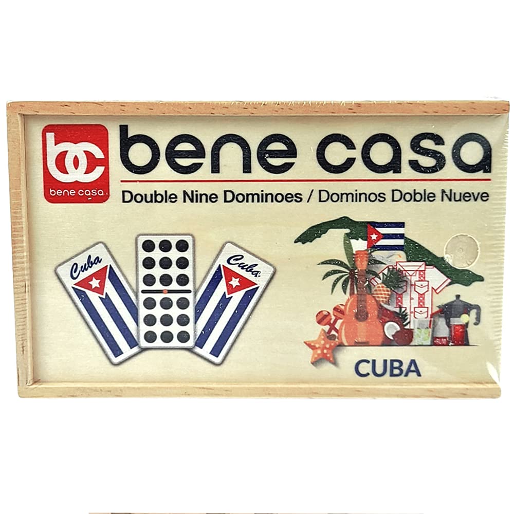 Bene Casa Cuban Flag Dominoes Set - Double Nine (55 Tiles) in Wooden Box | 2-10 Players