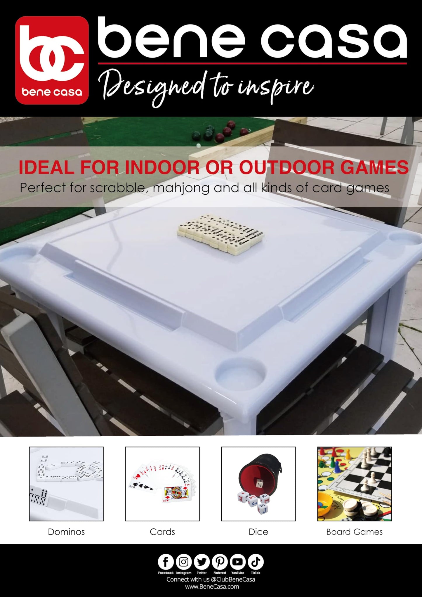 Bene Casa Domino Table – Portable, Waterproof Indoor/Outdoor Game Table
