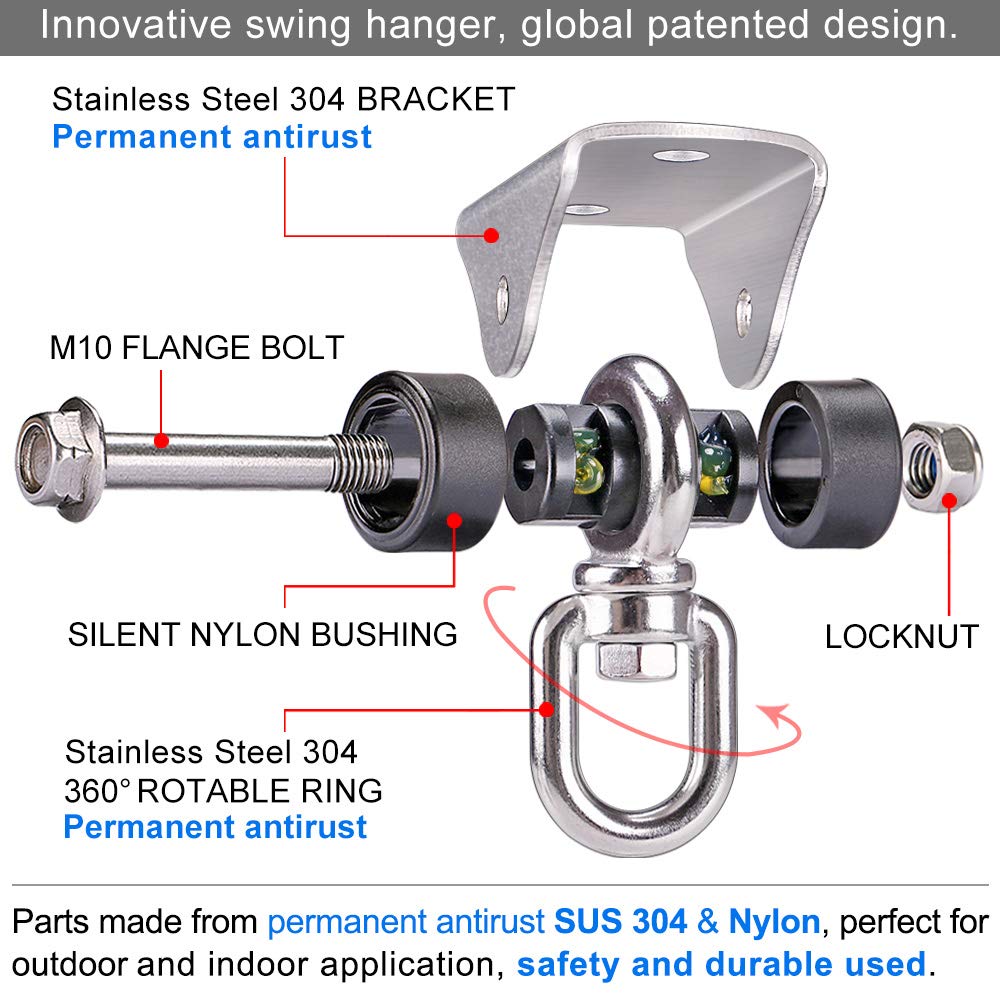 BeneLabel 360° Swivel Silent Swing Hanger — 1000 lb Ceiling Mount for Hammock Chair & Porch Swing