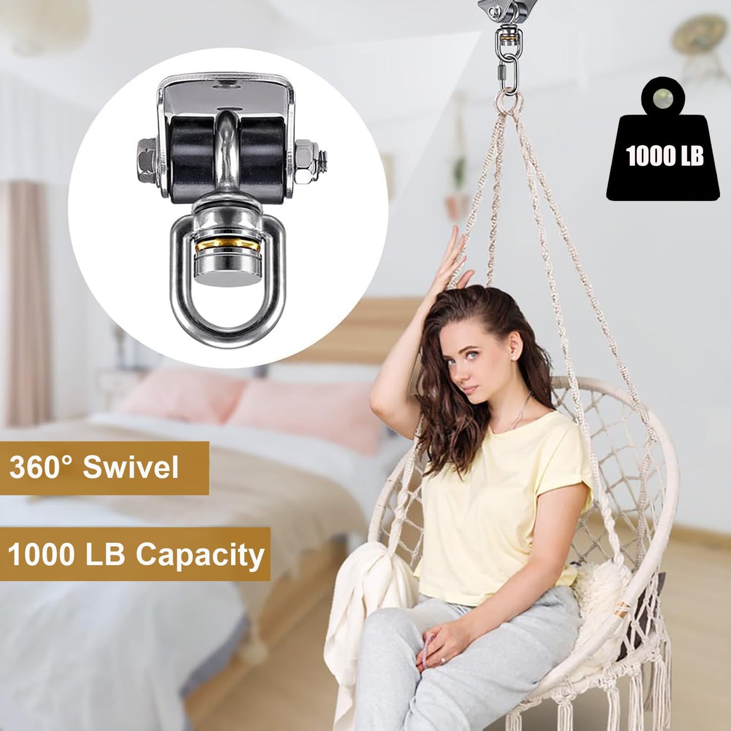BeneLabel Stainless Steel Silent Swing Hanger with Bearing – 360° Rotation, 1000 lb Capacity