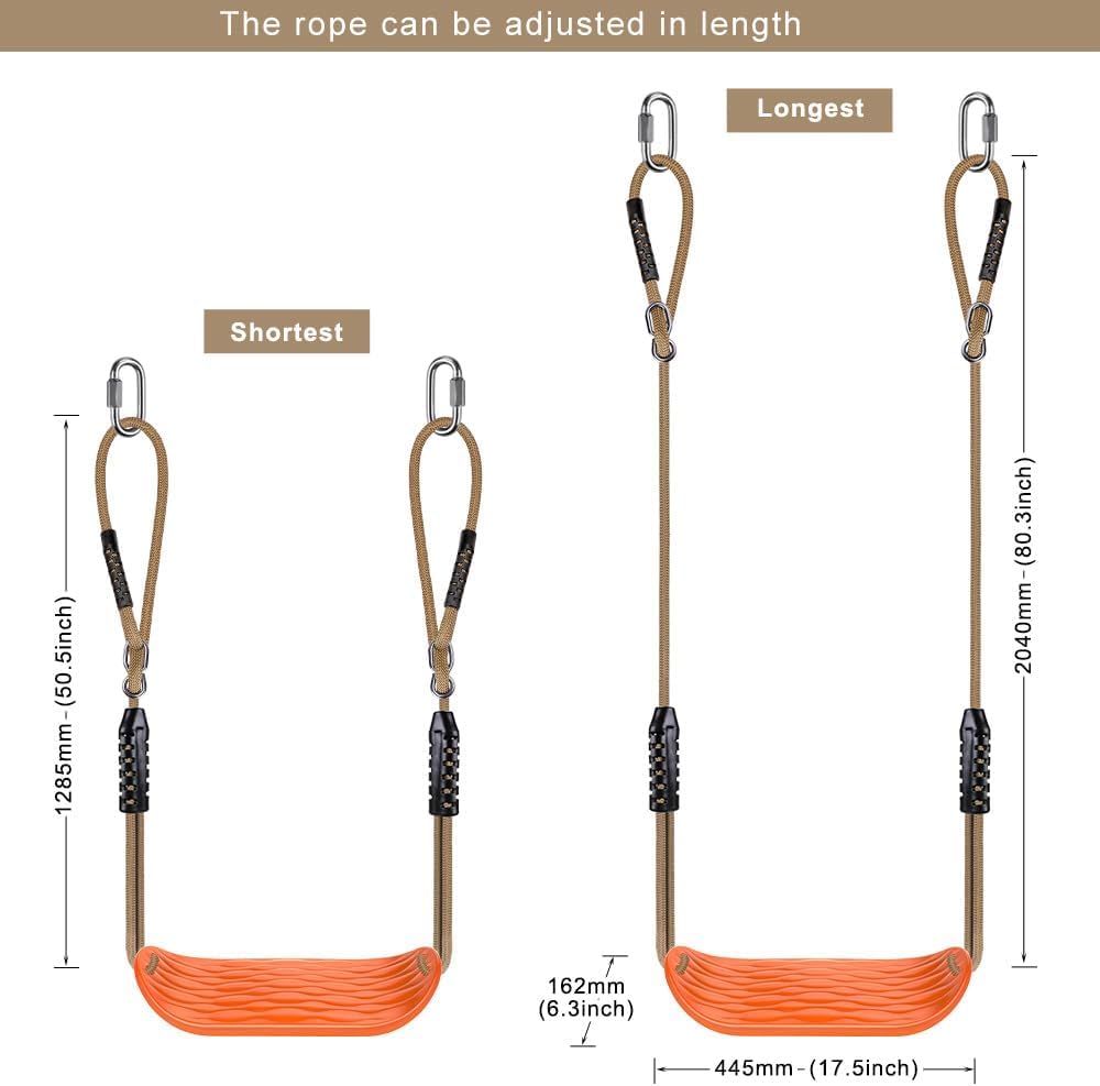 BeneLabel Non-Slip Swing Seat with Adjustable Rope & Carabiners – 220lb