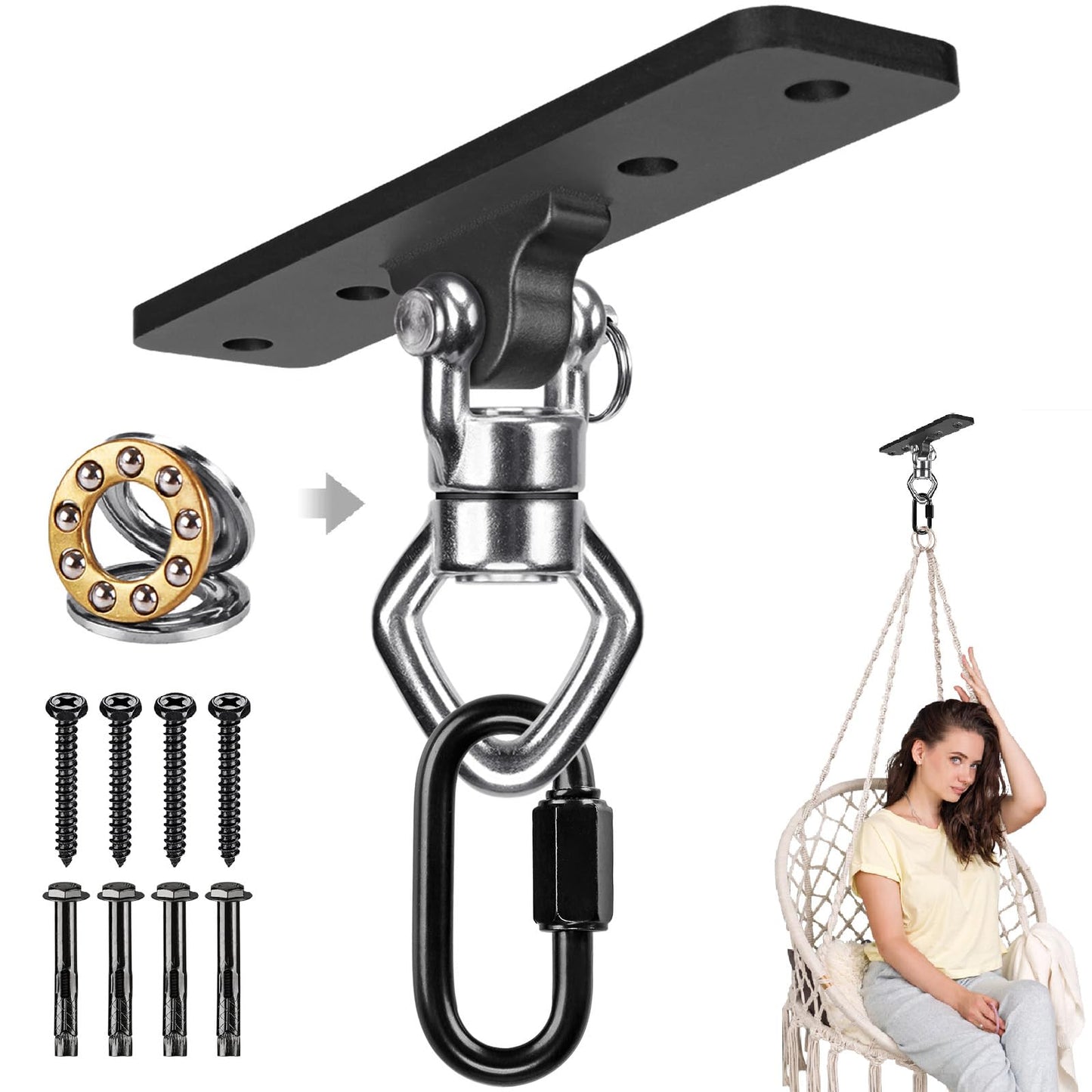 BeneLabel Ceiling Mount Swing Hanger – 900 lb Capacity, 360° Bearing, Stainless Steel