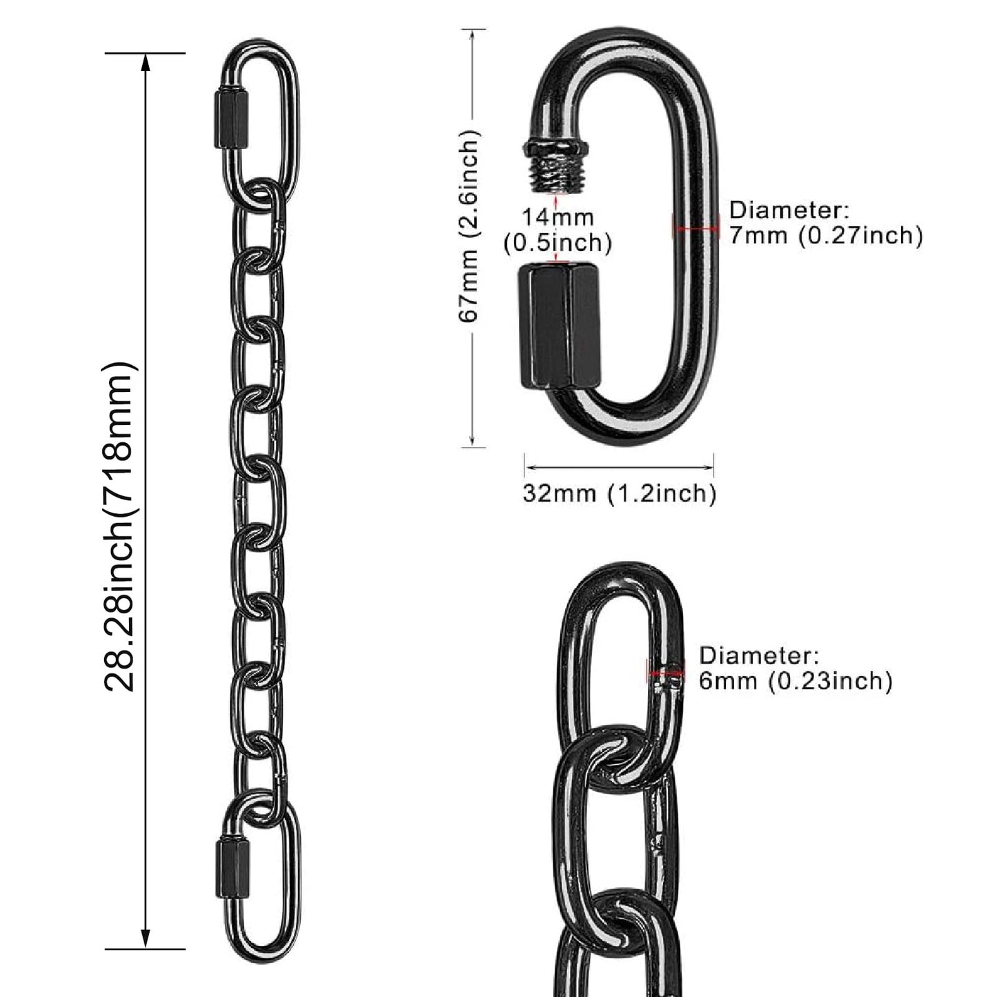 BeneLabel 2Pcs 28in Heavy-Duty Hanging Chains with 4 Carabiners — 1000 lb Capacity