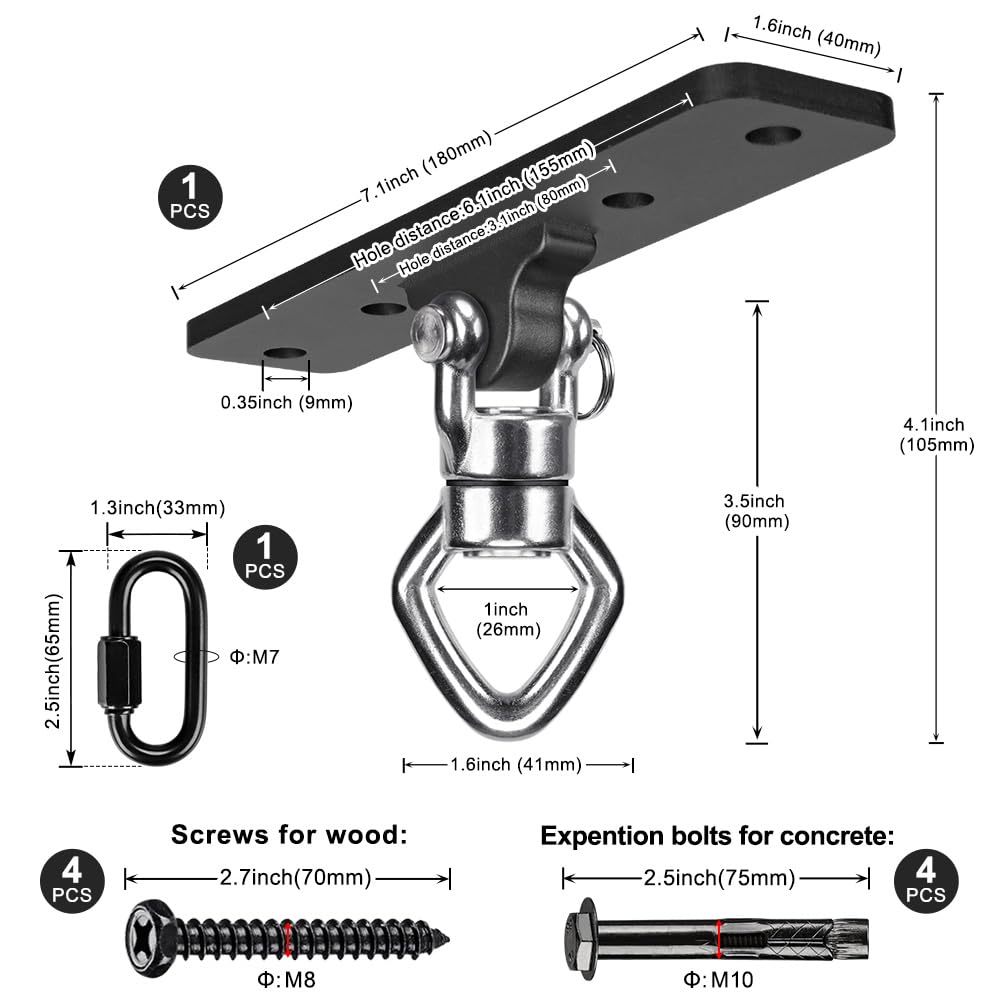 BeneLabel Ceiling Mount Swing Hanger – 900 lb Capacity, 360° Bearing, Stainless Steel