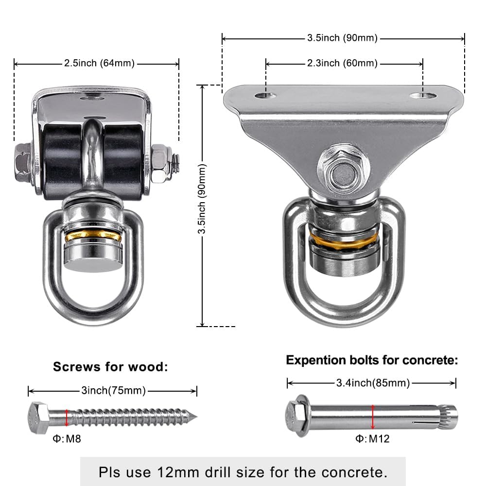 BeneLabel Stainless Steel Silent Swing Hanger with Bearing – 360° Rotation, 1000 lb Capacity