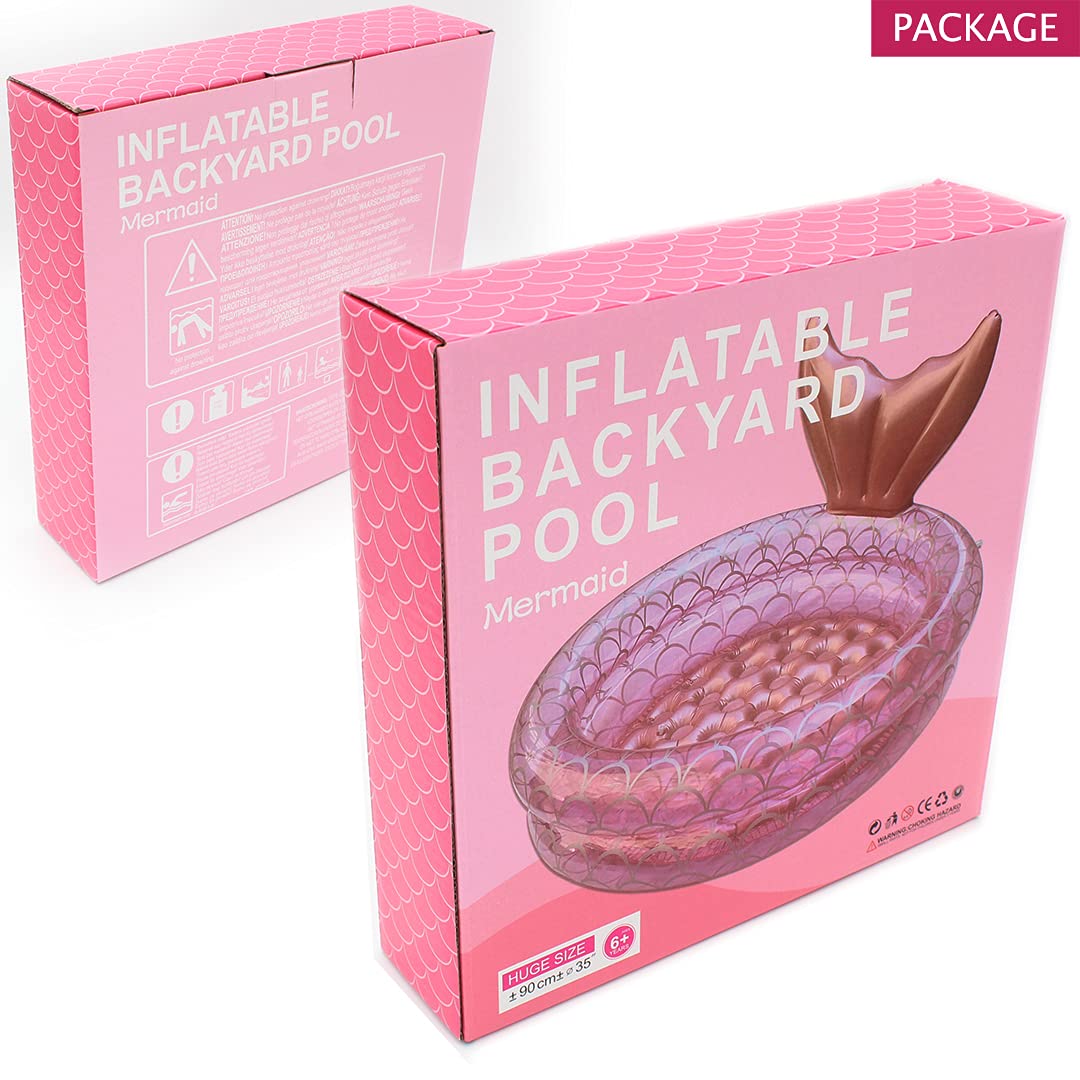 Benelet Inflatable Mermaid Kiddie Pool – 35-Inch Backyard Round Pool for Kids