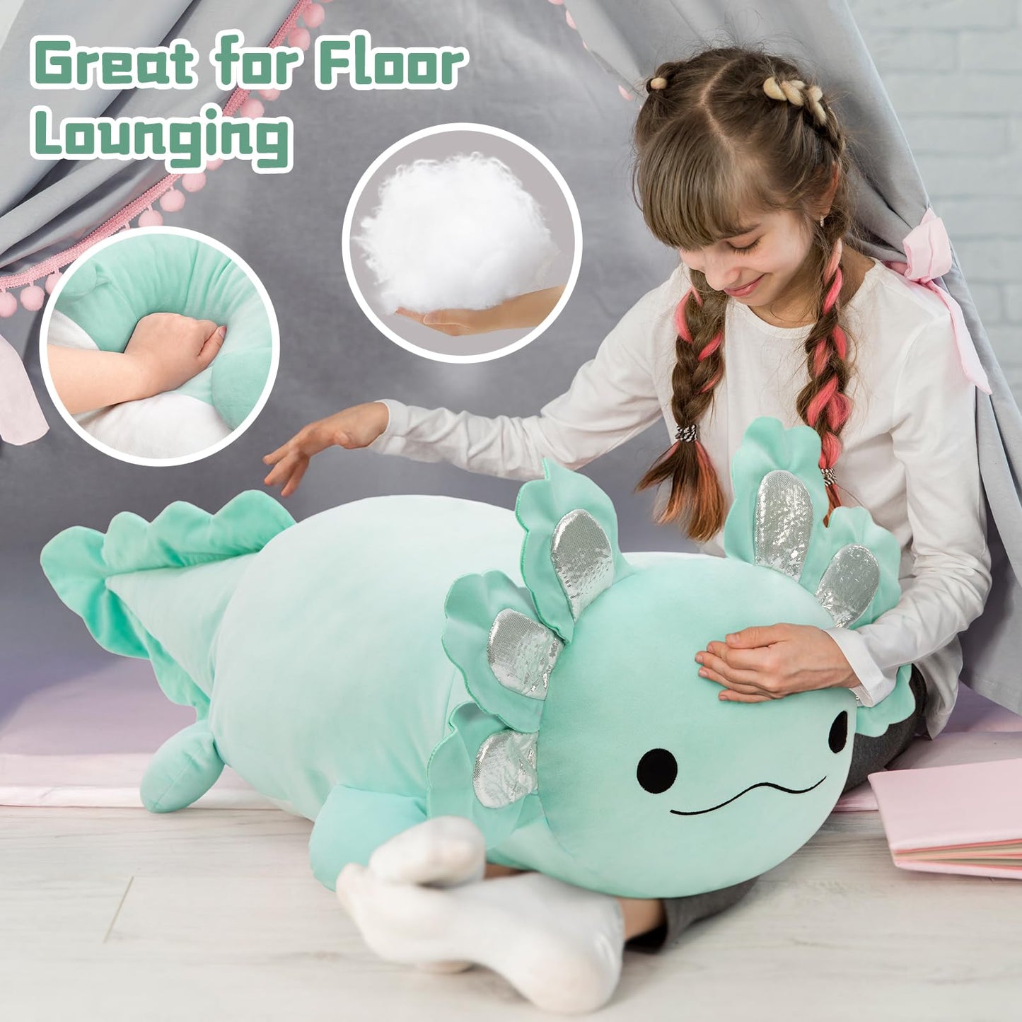 BENINY 39-Inch Giant Mint Axolotl Plush — Large Hugger Pillow & Gift