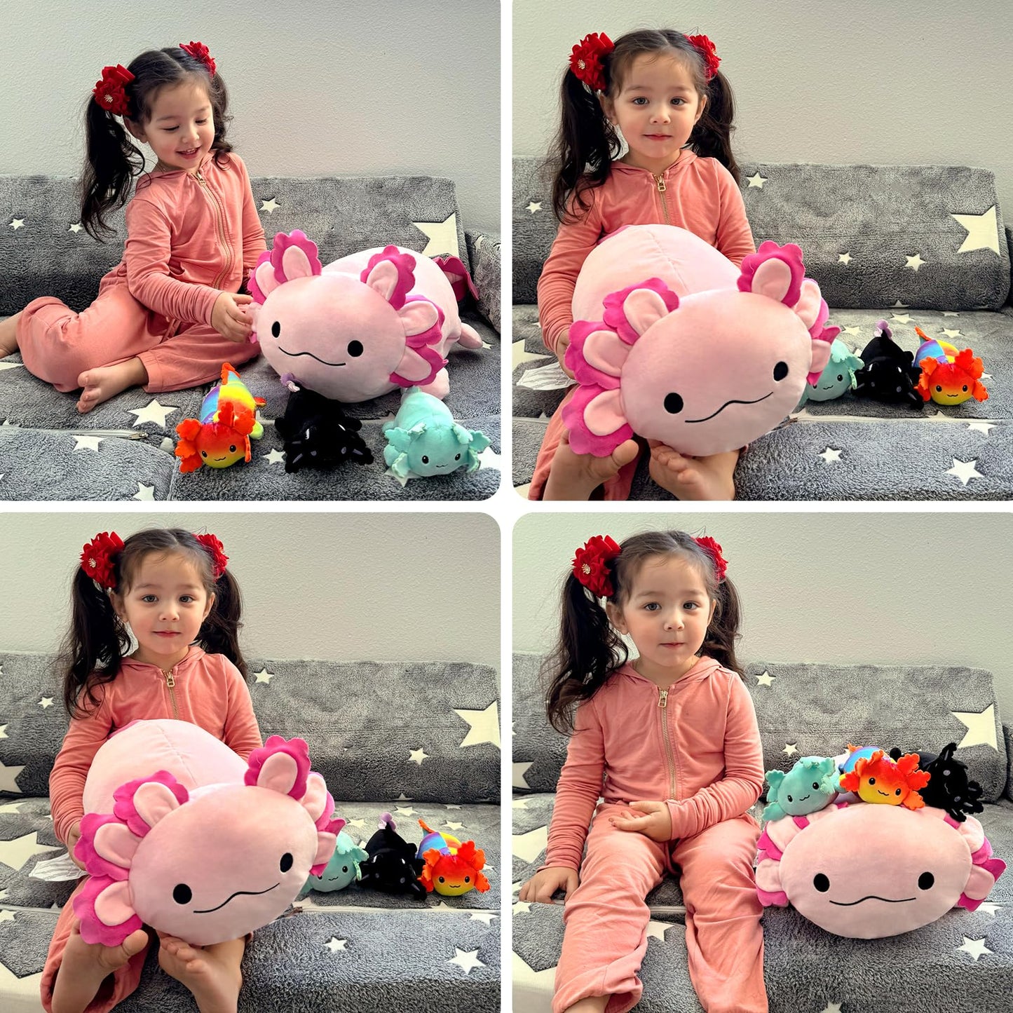 BENINY 24-Inch Axolotl Plush with 3 Babies – Large Pink Mommy Plush Pillow Toy