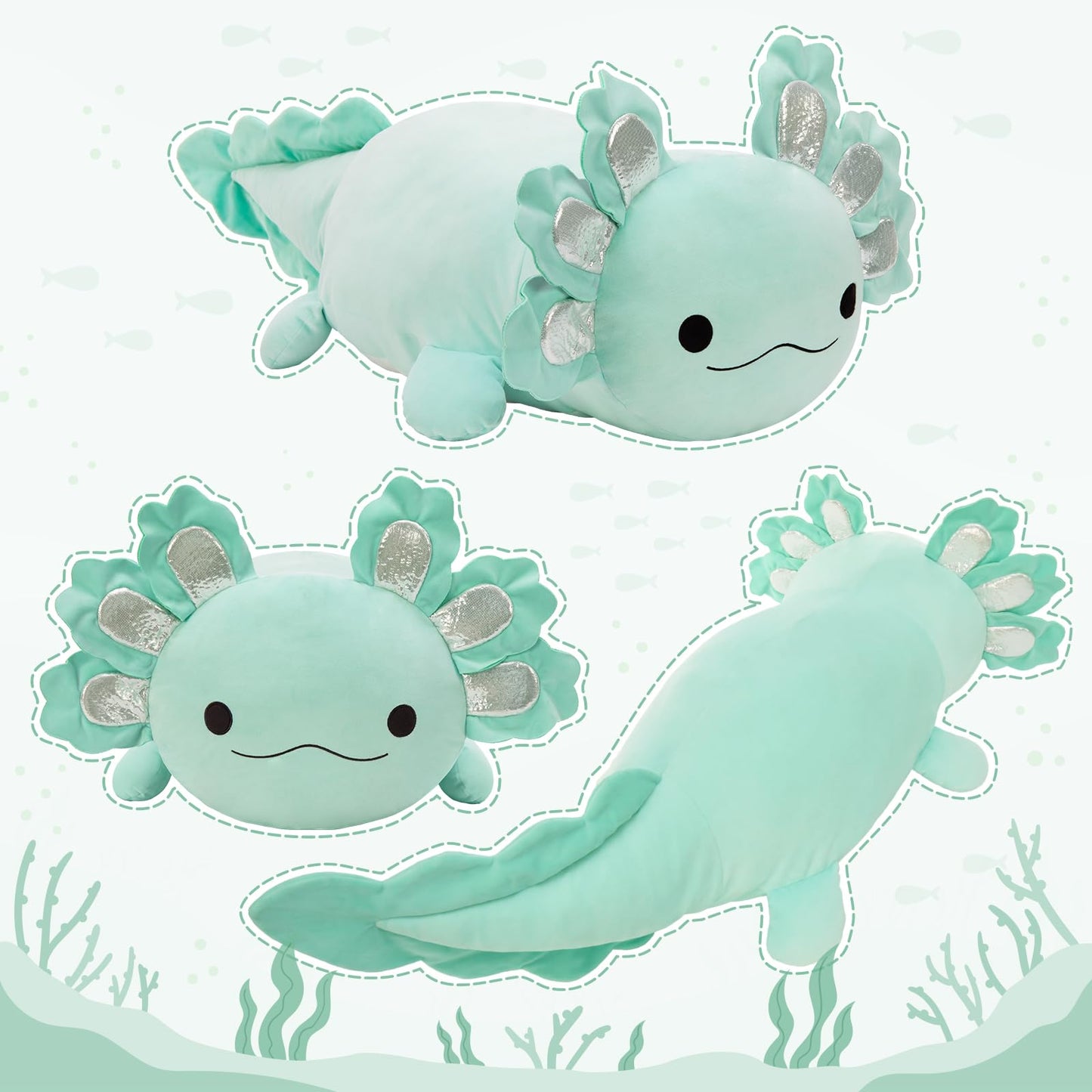 BENINY 39-Inch Giant Mint Axolotl Plush — Large Hugger Pillow & Gift