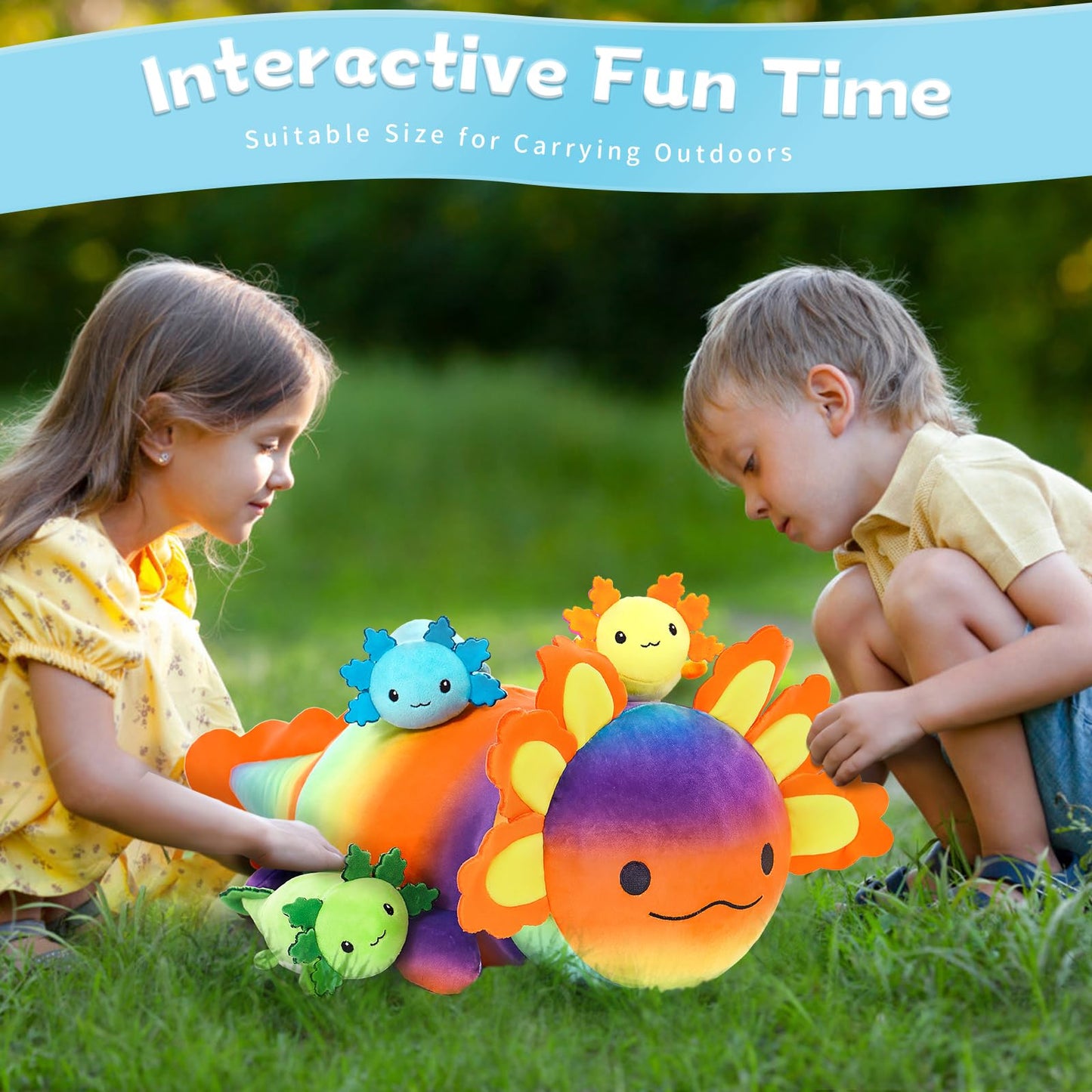 BENINY 4-Pcs Axolotl Plush - 24-Inch Mommy with 3 Babies | Giant Cuddly Toy