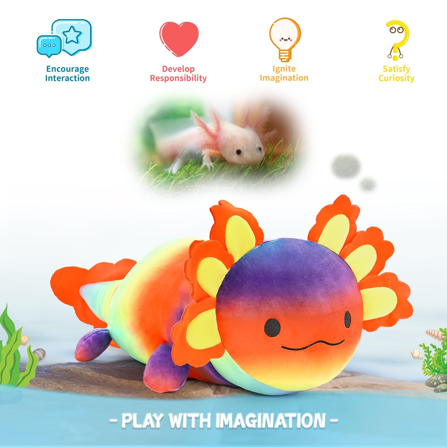 BENINY 4-Pcs Axolotl Plush - 24-Inch Mommy with 3 Babies | Giant Cuddly Toy