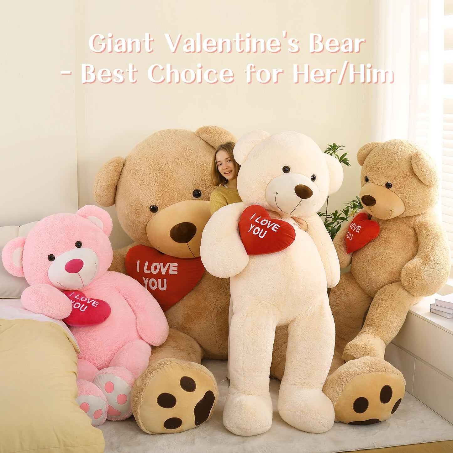 BENINY Giant Teddy Bear 52-Inch — Large I Love You Plush Gift