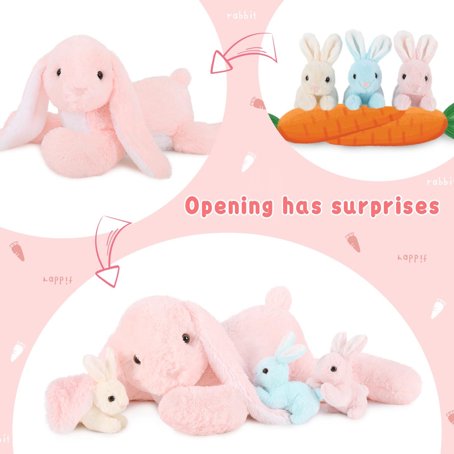 BENINY Big Pink Bunny 24in – Large Plush Stuffed Animal for Easter & Gifts