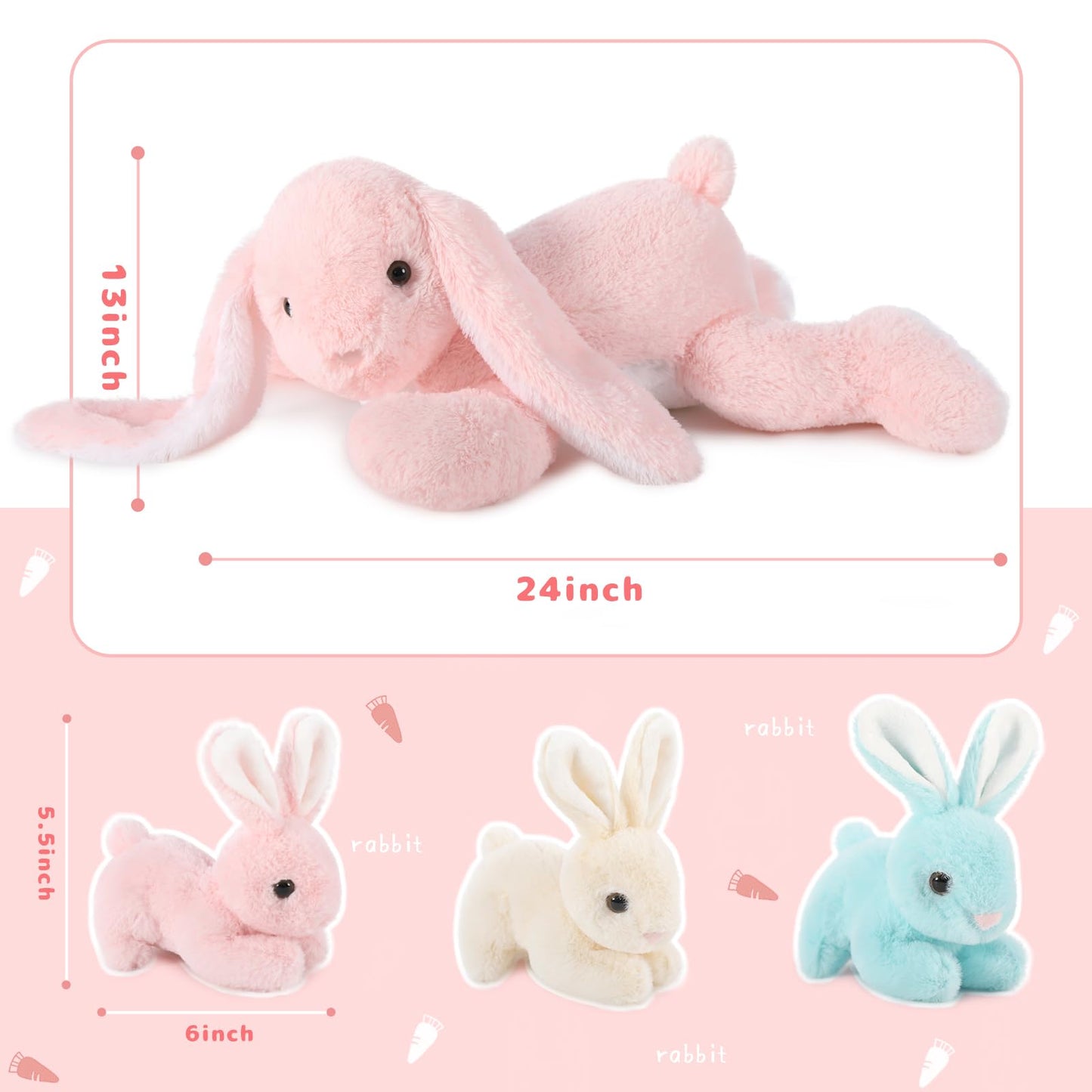 BENINY Big Pink Bunny 24in – Large Plush Stuffed Animal for Easter & Gifts