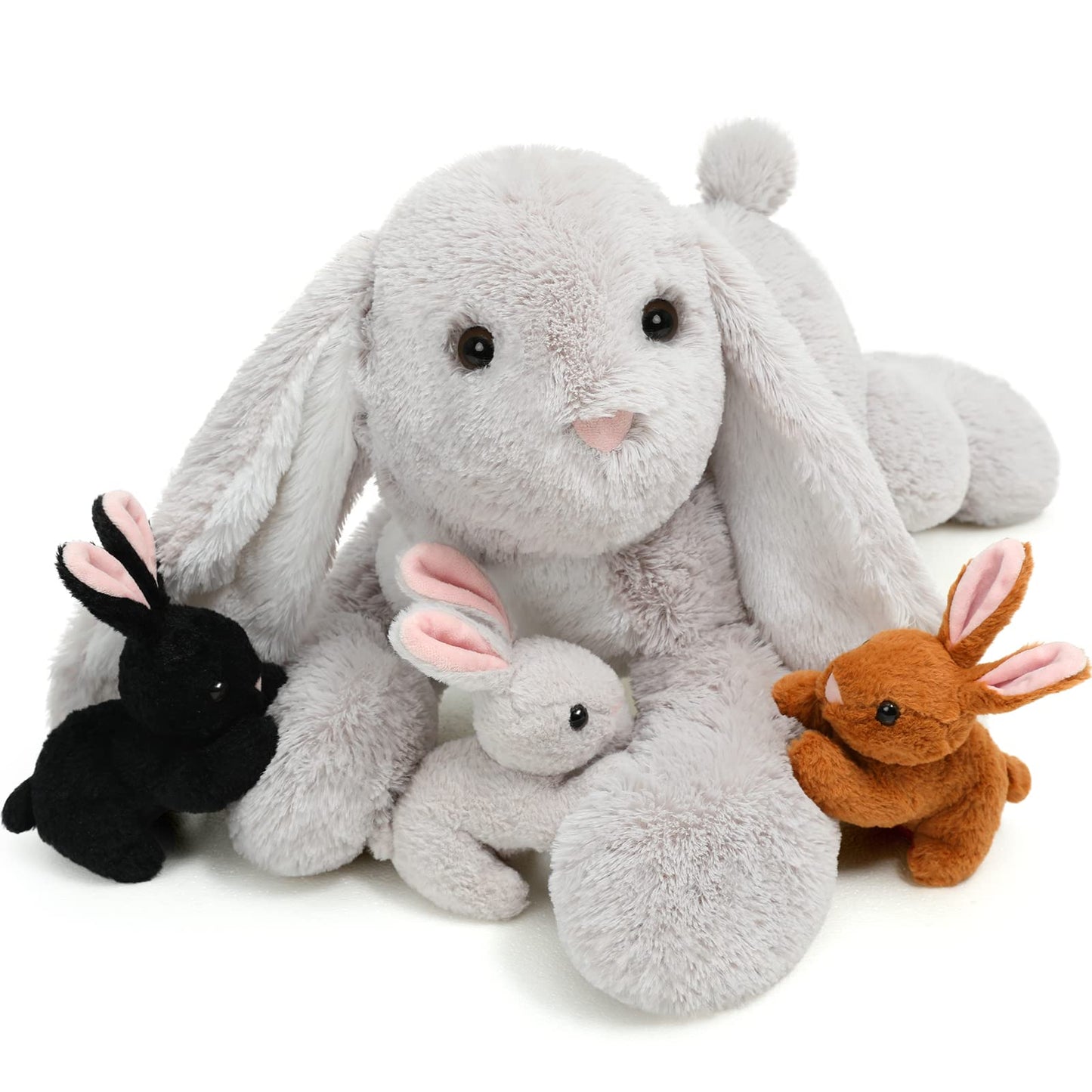BENINY 4-Piece Bunny Stuffed Animal Set — Large Mommy Bunny with 3 Small Plush Bunnies