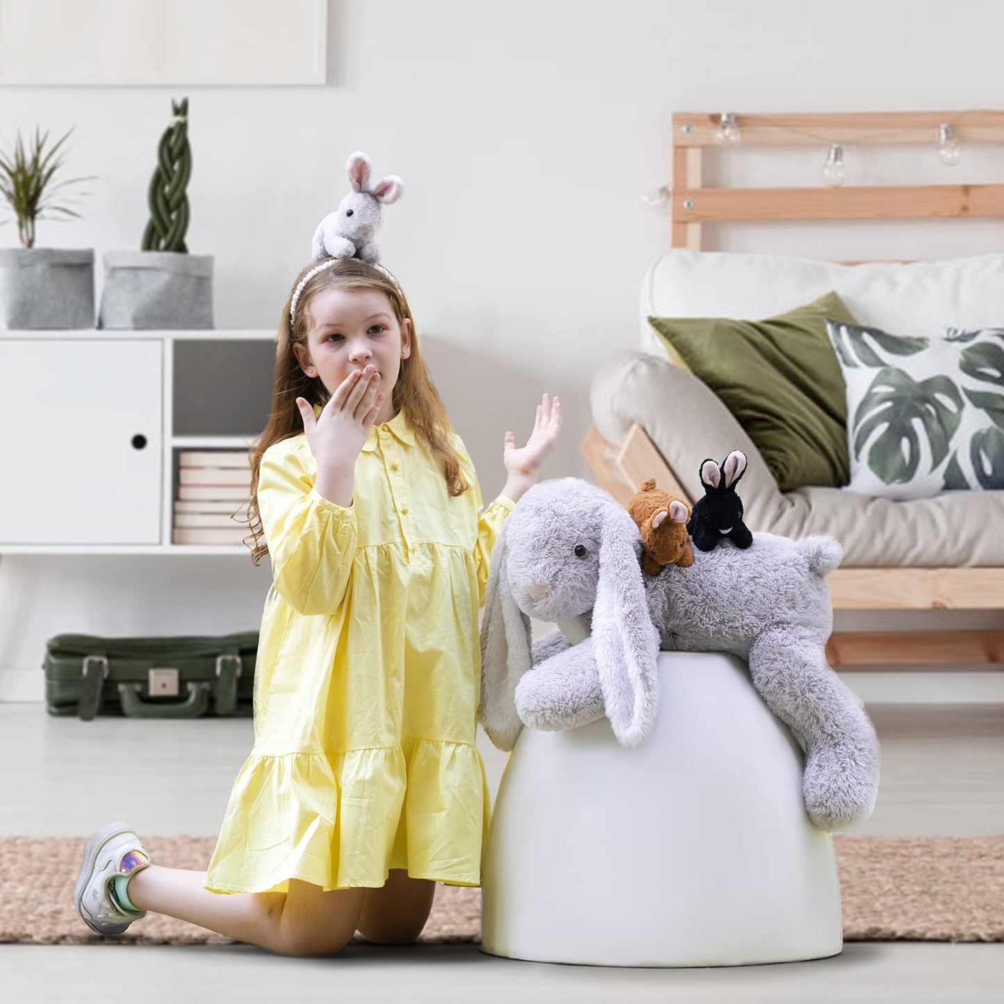 BENINY 4-Piece Bunny Stuffed Animal Set — Large Mommy Bunny with 3 Small Plush Bunnies
