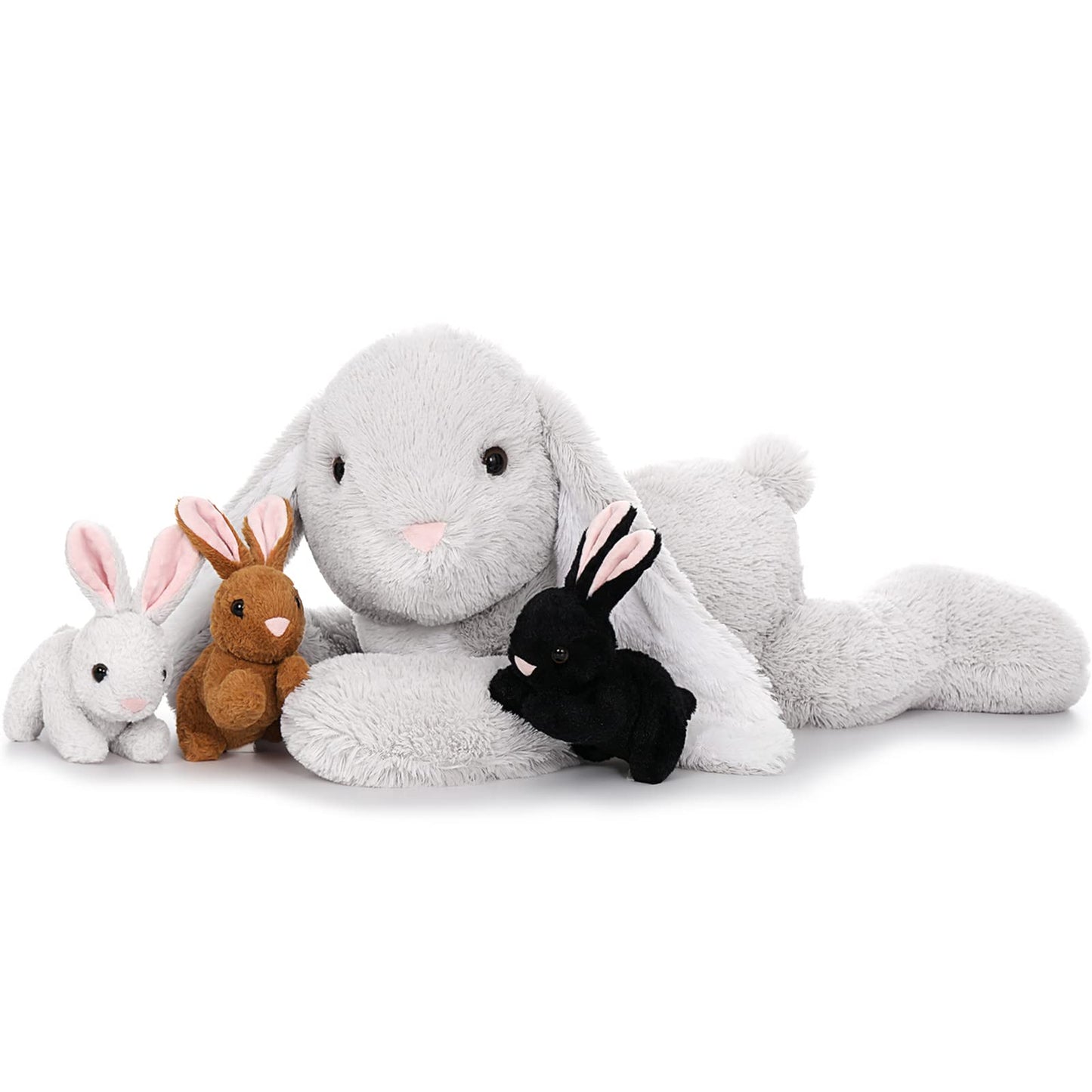 BENINY 4-Piece Bunny Stuffed Animal Set — Large Mommy Bunny with 3 Small Plush Bunnies
