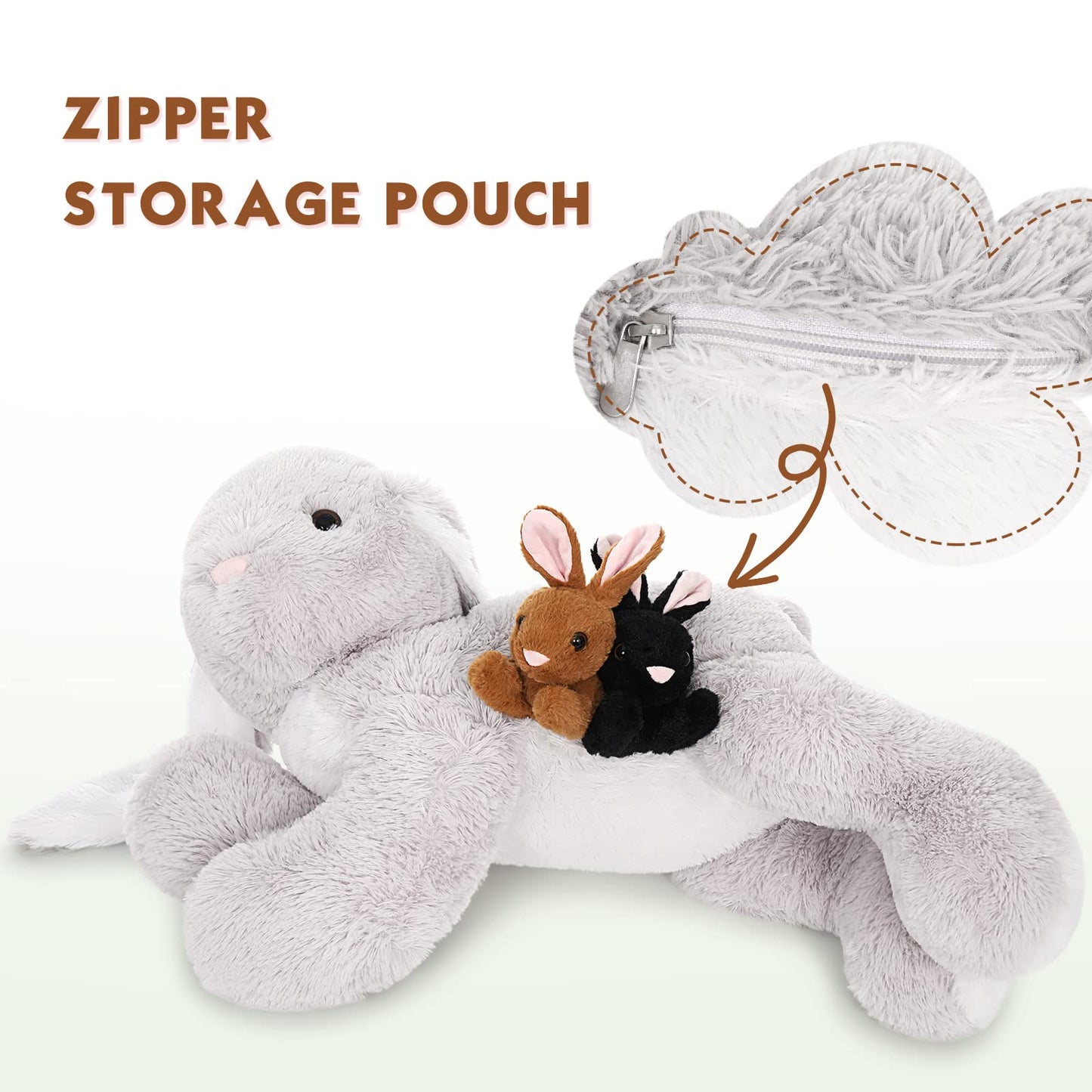 BENINY 4-Piece Bunny Stuffed Animal Set — Large Mommy Bunny with 3 Small Plush Bunnies