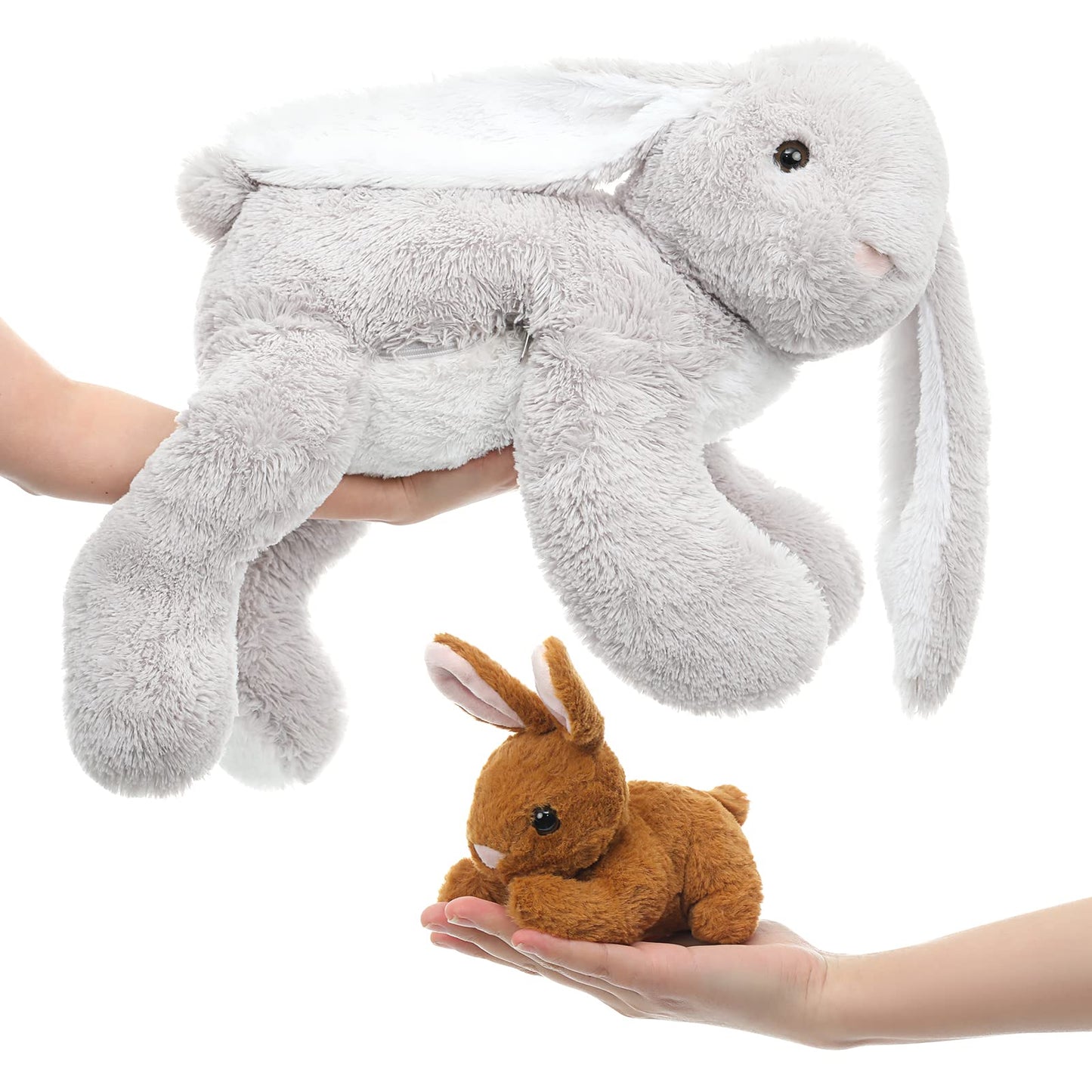 BENINY 4-Piece Bunny Stuffed Animal Set — Large Mommy Bunny with 3 Small Plush Bunnies