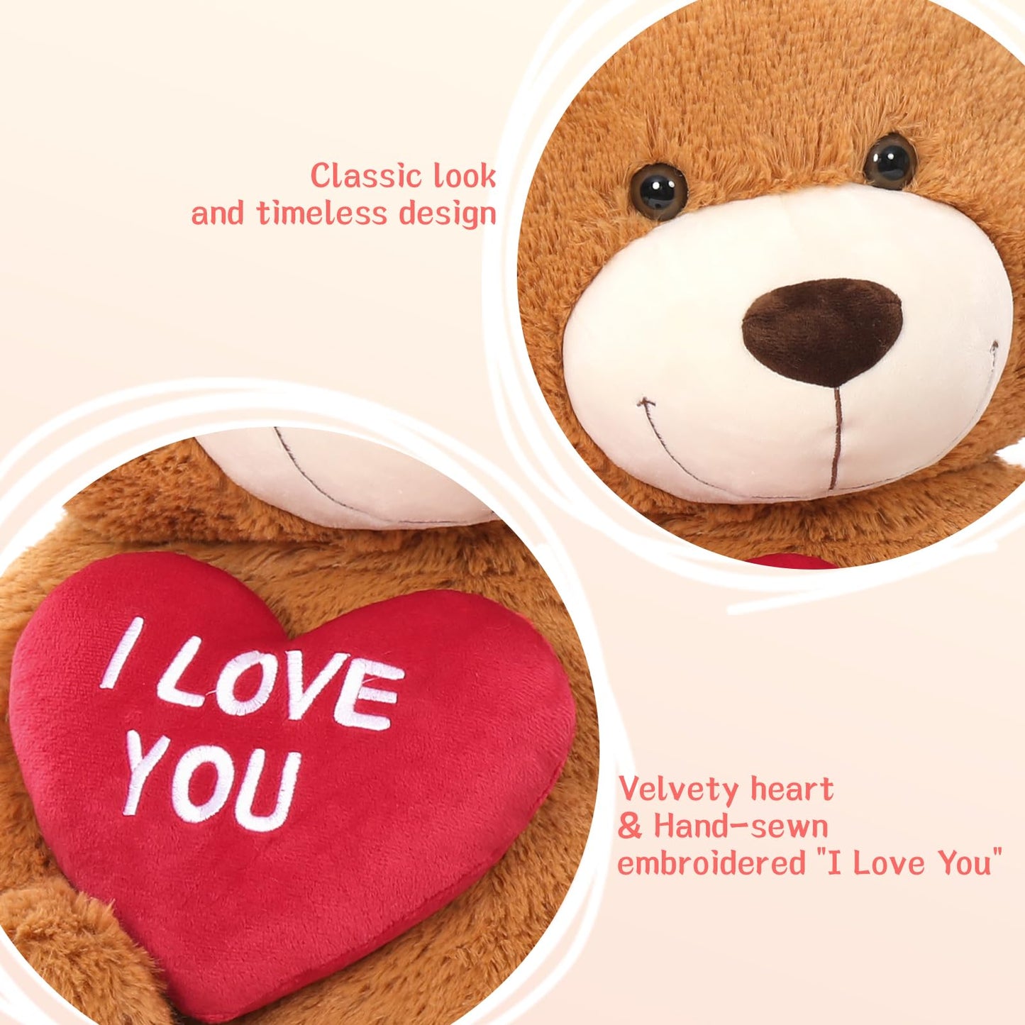 BENINY Giant Teddy Bear 52-Inch Plush with Heart – I Love You Gift
