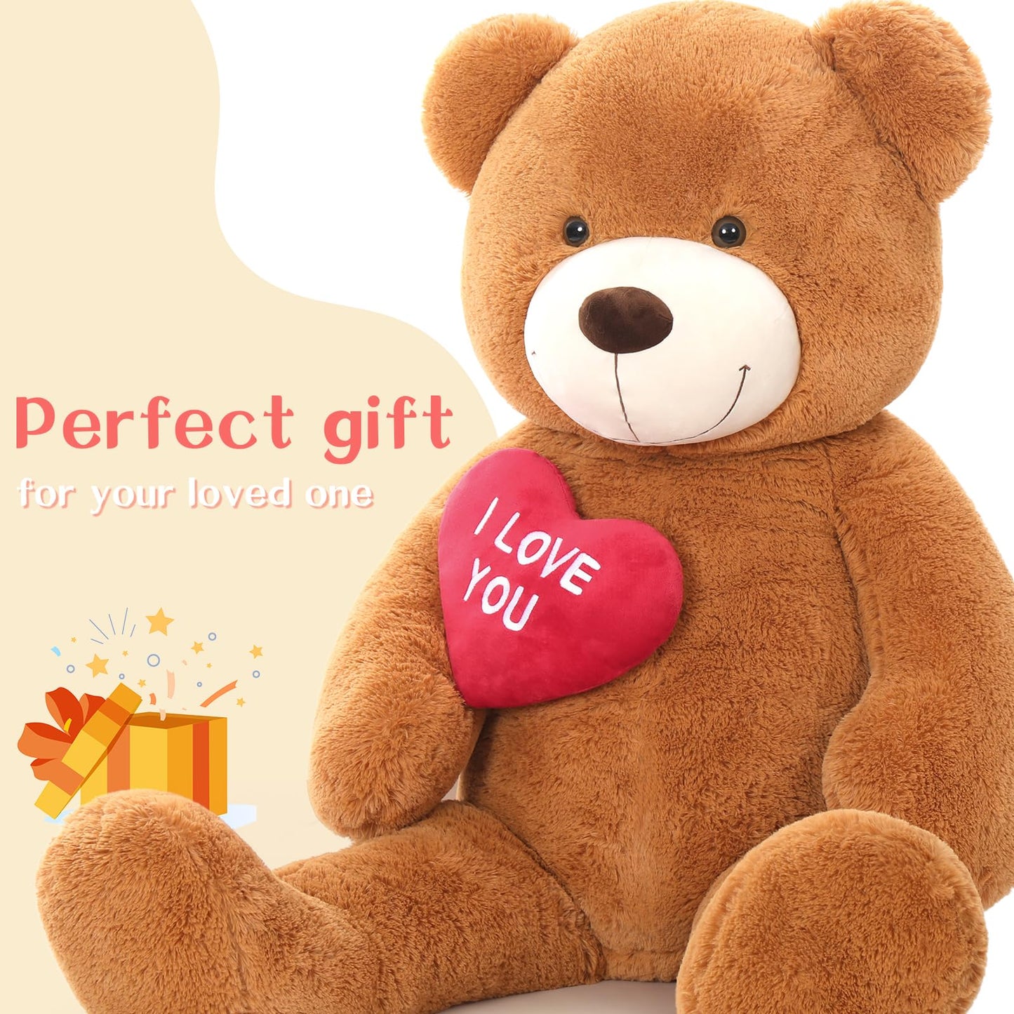 BENINY Giant Teddy Bear 52-Inch Plush with Heart – I Love You Gift