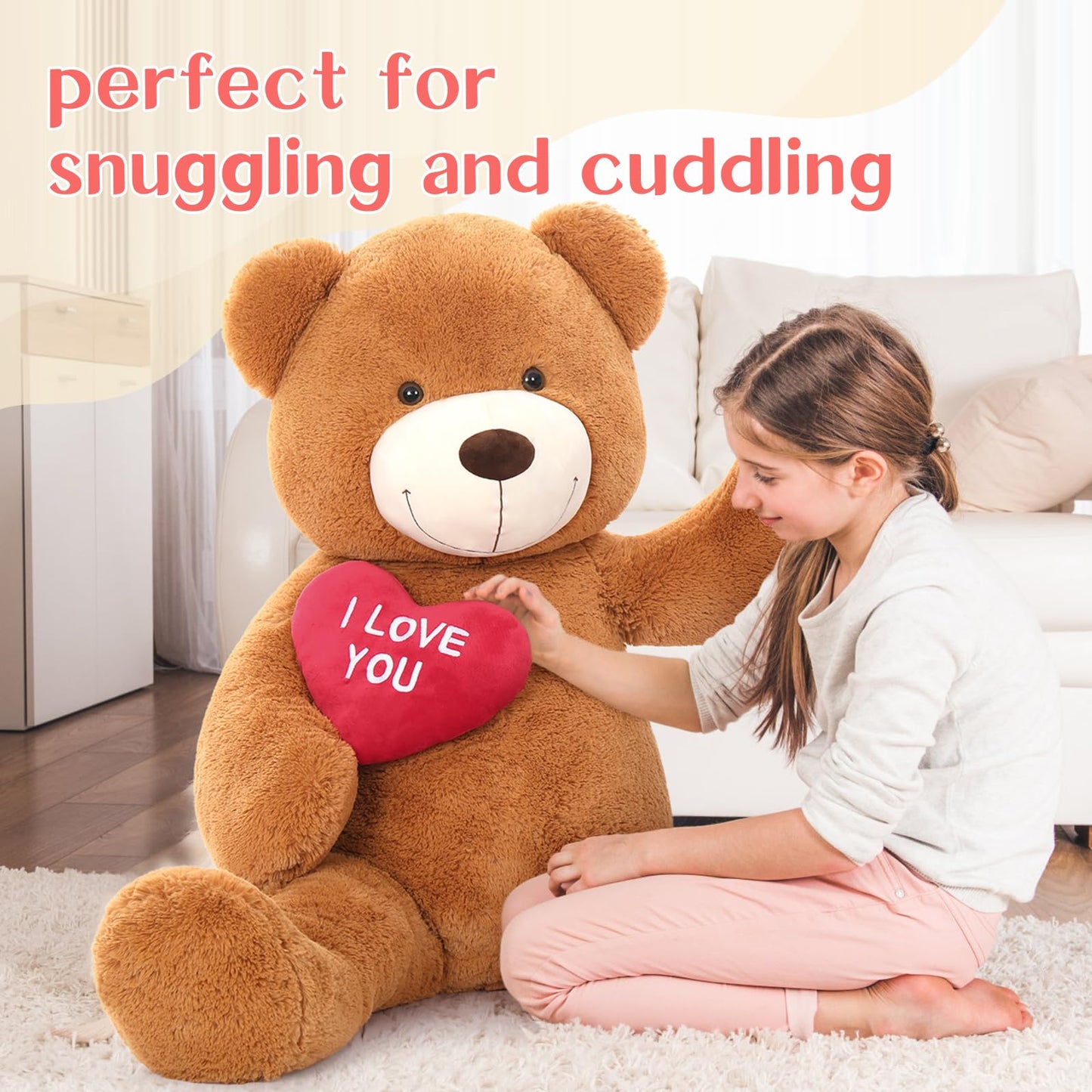BENINY Giant Teddy Bear 52-Inch Plush with Heart – I Love You Gift