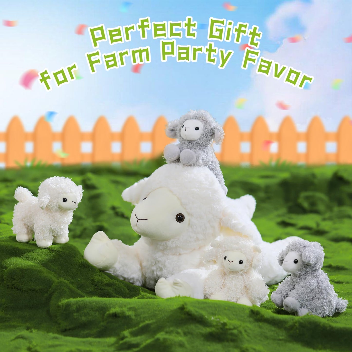 BENINY 5Pcs Lamb Stuffed Animal Set – 20-Inch Mommy Lamb with 4 Baby Lambs