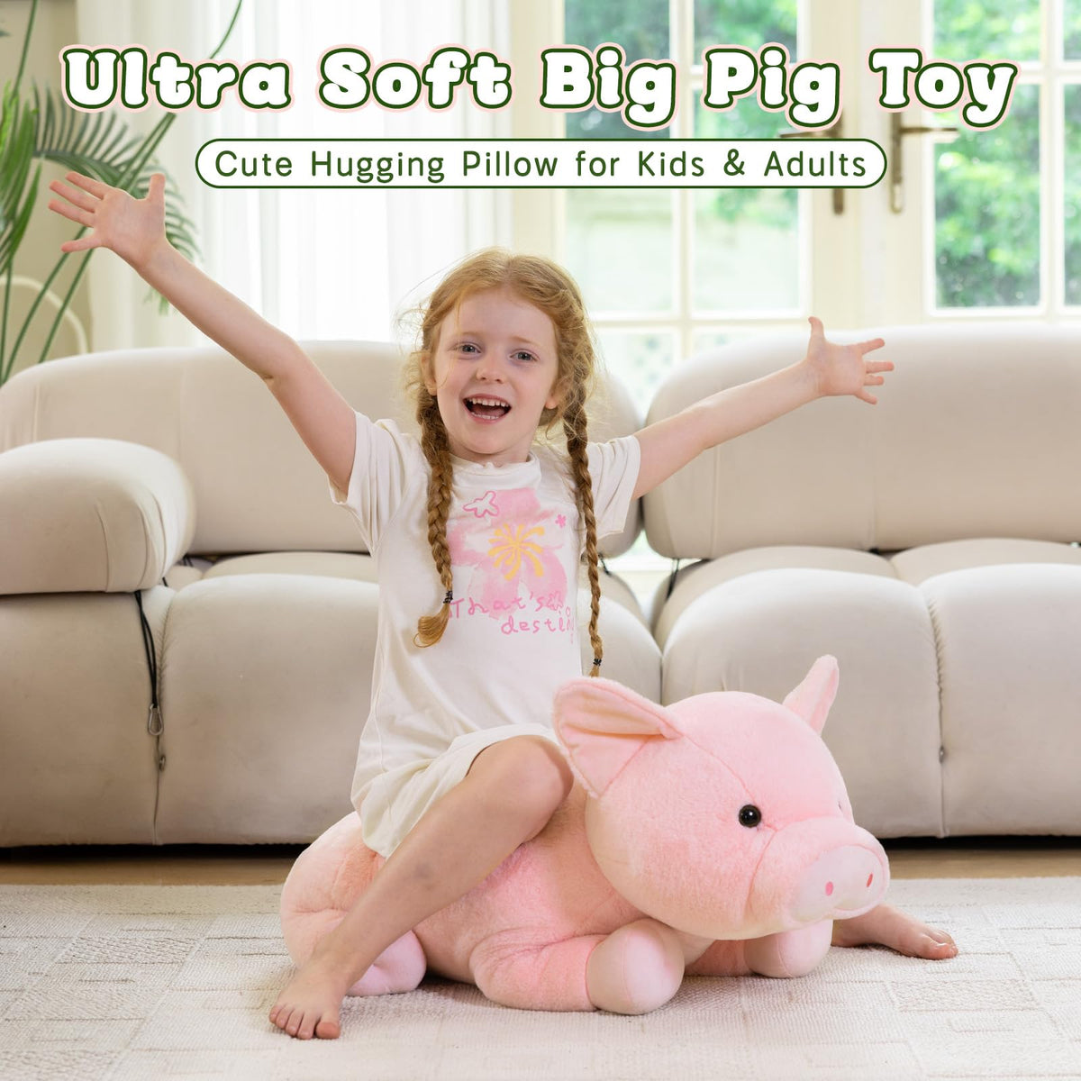 BENINY Giant Pink Pig Plush 30-Inch – Ultra-Soft Big Farm Stuffed Animal