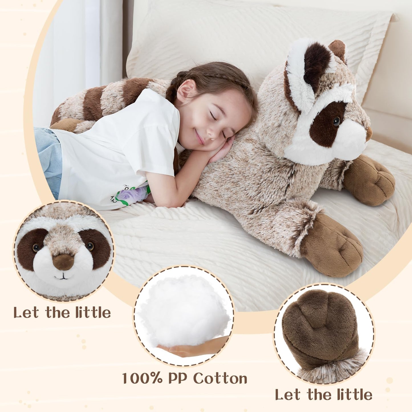 BENINY 30-Inch Giant Raccoon Plush — Oversized Stuffed Animal Toy for Hugs and Imaginative Play