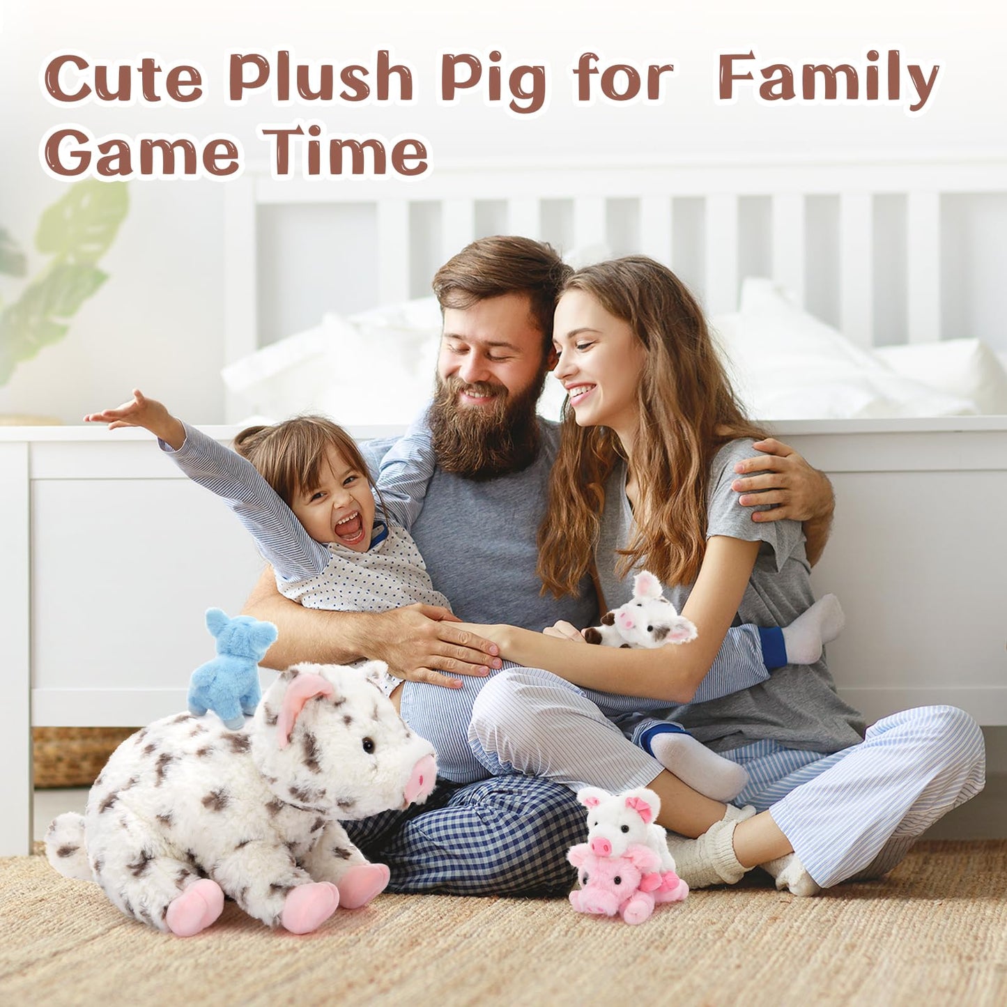 BENINY Pig Plush Set – 16-Inch Mommy Spotted with 4 Piglets (5-Piece)