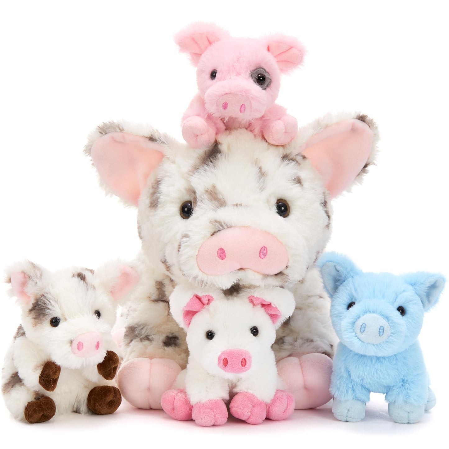 BENINY Pig Plush Set – 16-Inch Mommy Spotted with 4 Piglets (5-Piece)