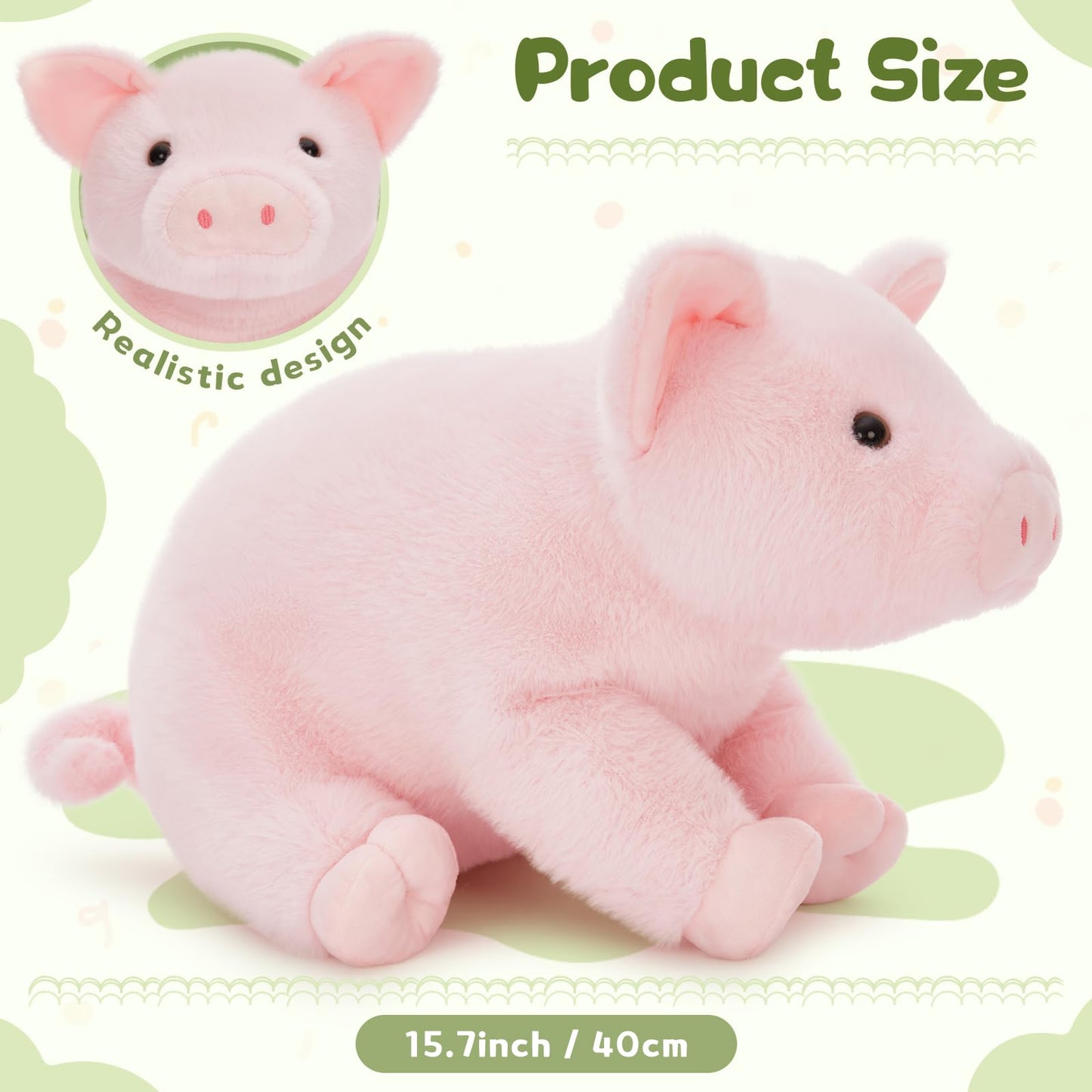 BENINY Pink Mama Pig Plush with 4 Piglets | 16-Inch Zippered Tummy Toy