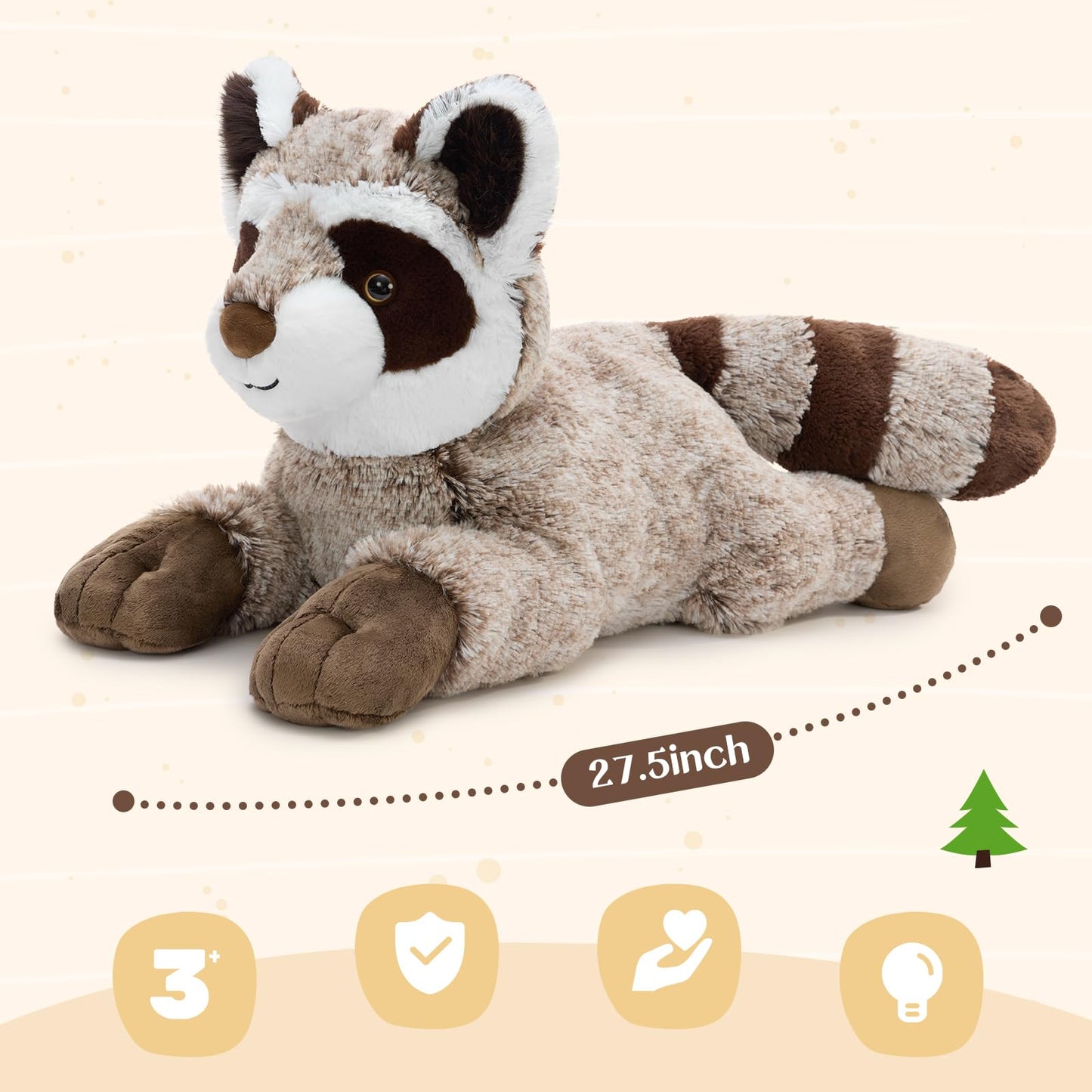 BENINY 30-Inch Giant Raccoon Plush — Oversized Stuffed Animal Toy for Hugs and Imaginative Play