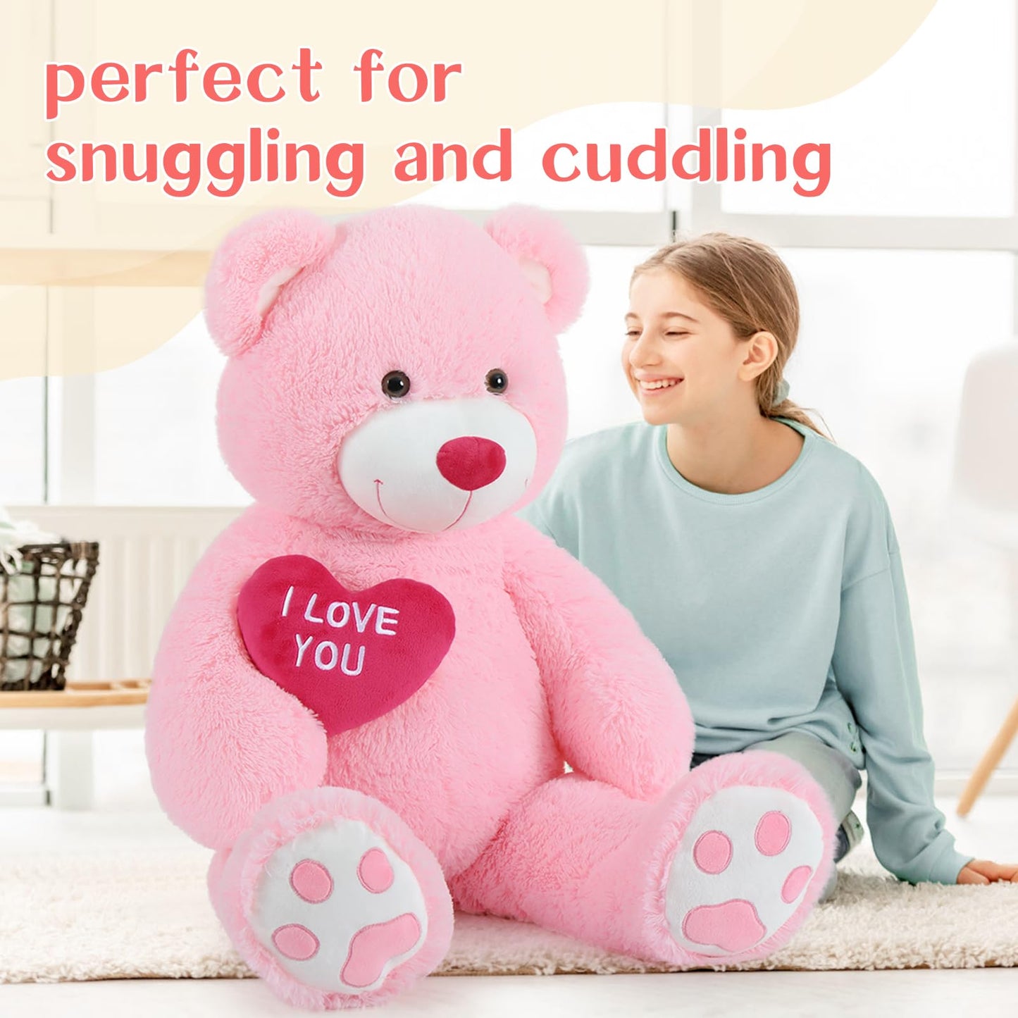 BENINY Giant Teddy Bear 52-Inch — Large I Love You Plush Gift