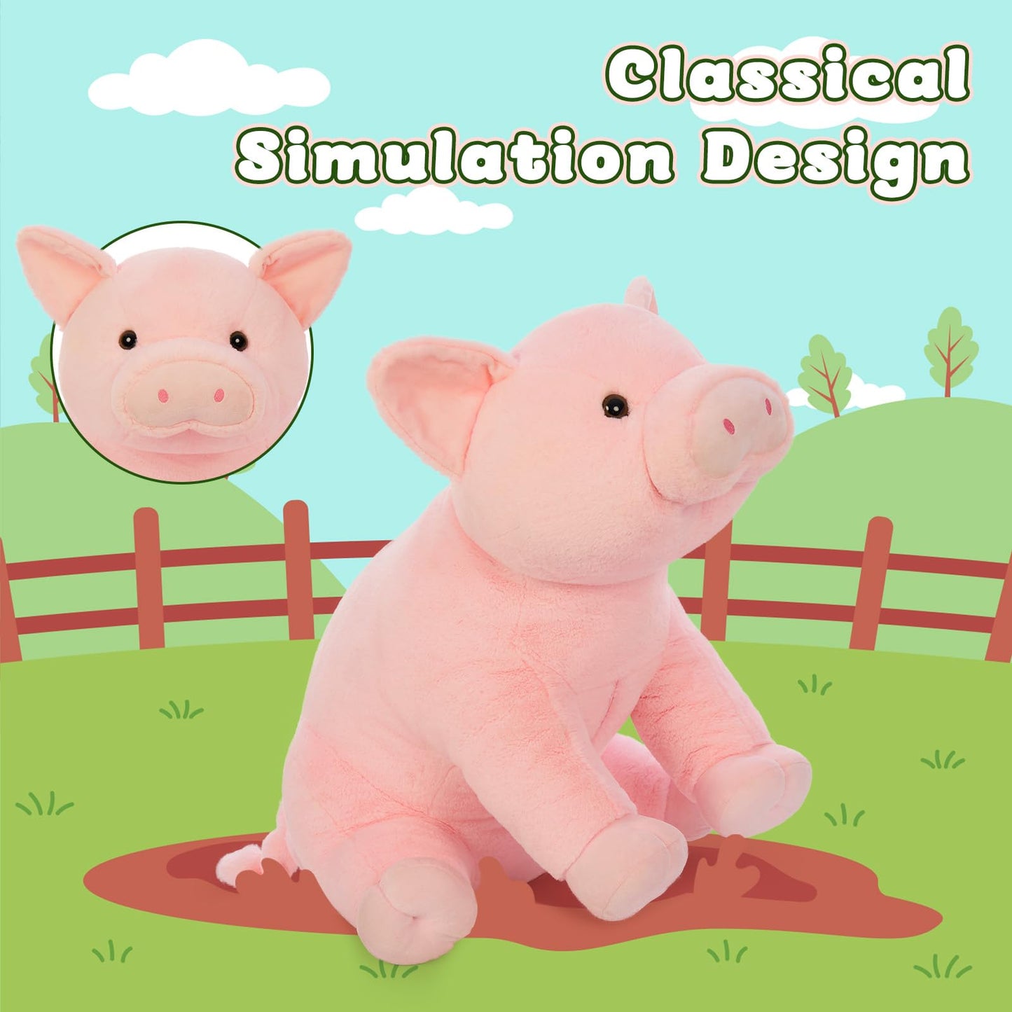 BENINY Giant Pink Pig Plush 30-Inch – Ultra-Soft Big Farm Stuffed Animal