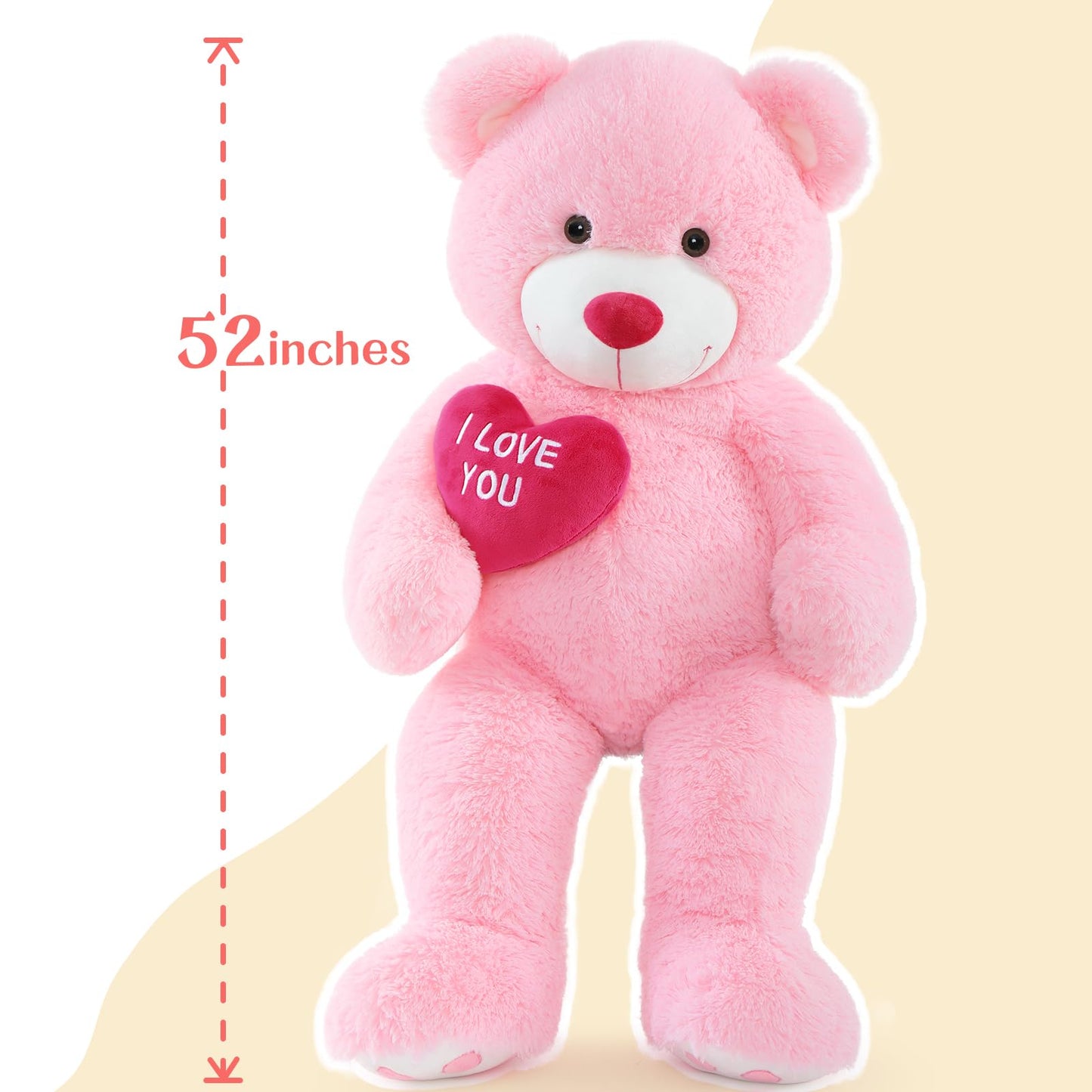 BENINY Giant Teddy Bear 52-Inch — Large I Love You Plush Gift