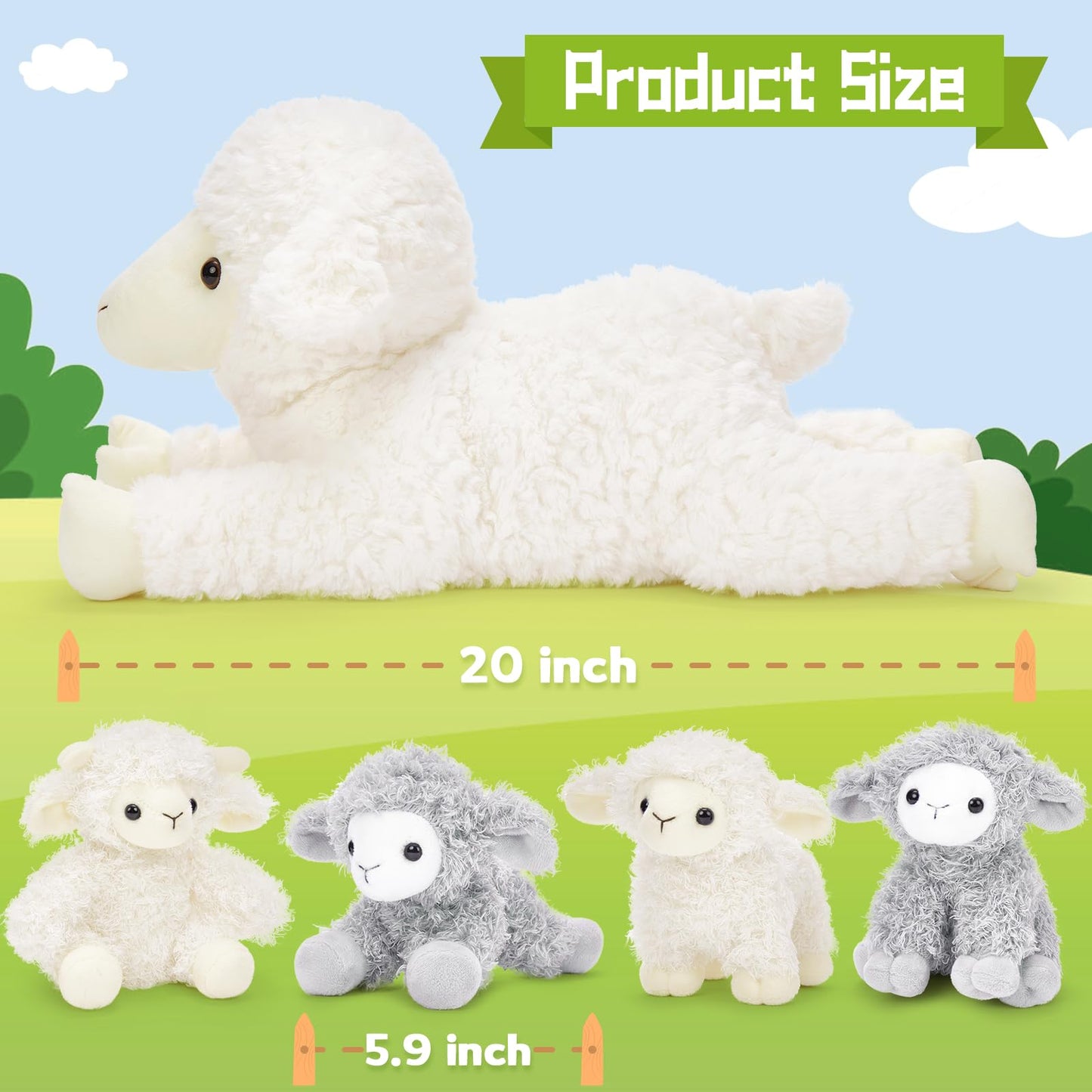 BENINY 5Pcs Lamb Stuffed Animal Set – 20-Inch Mommy Lamb with 4 Baby Lambs