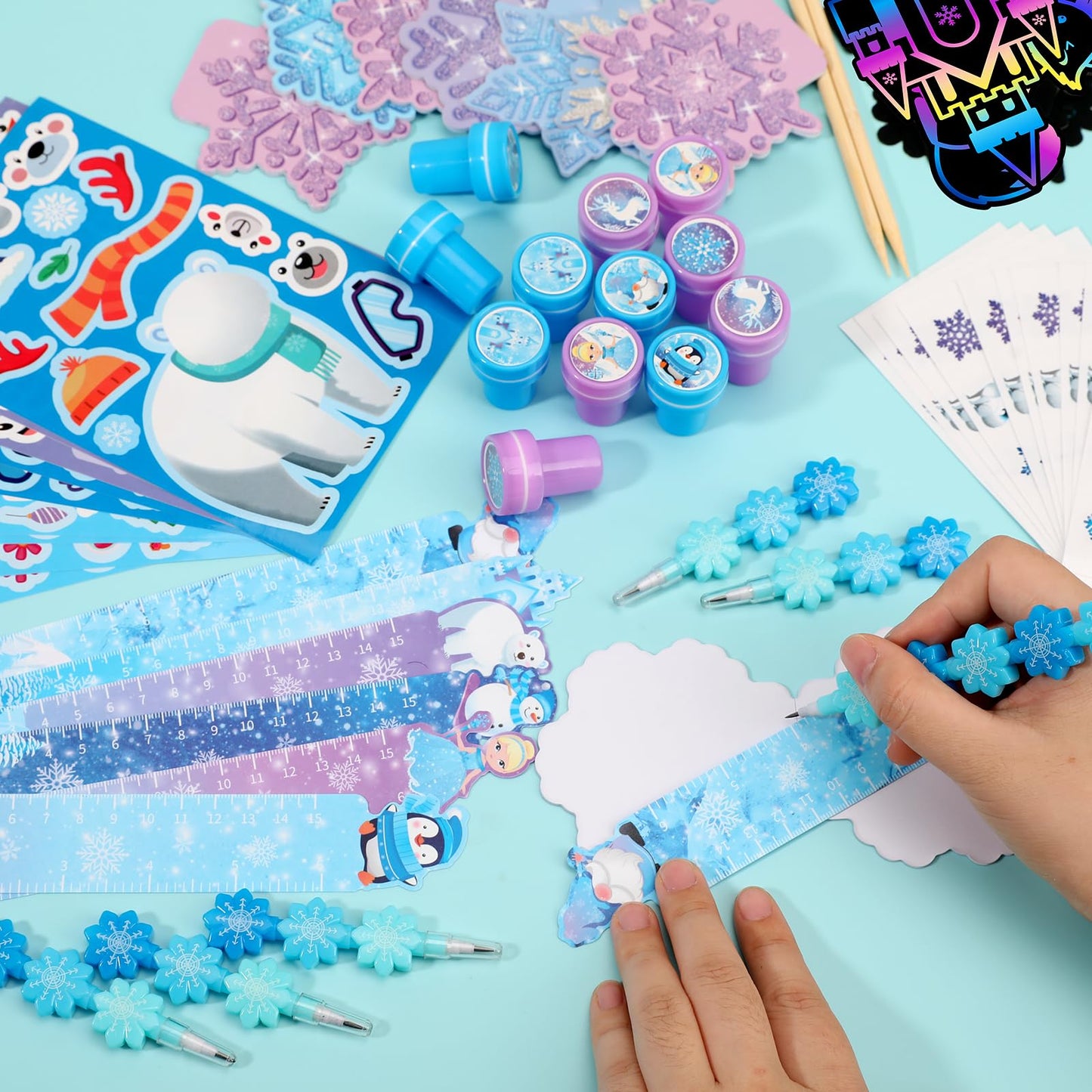 BenLouis 108Pcs Frozen School Stationery Party Favors – Winter Snowflake Themed Classroom Gifts & Bulk Prizes