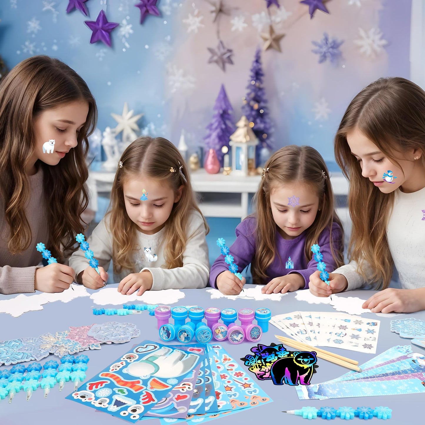 BenLouis 108Pcs Frozen School Stationery Party Favors – Winter Snowflake Themed Classroom Gifts & Bulk Prizes