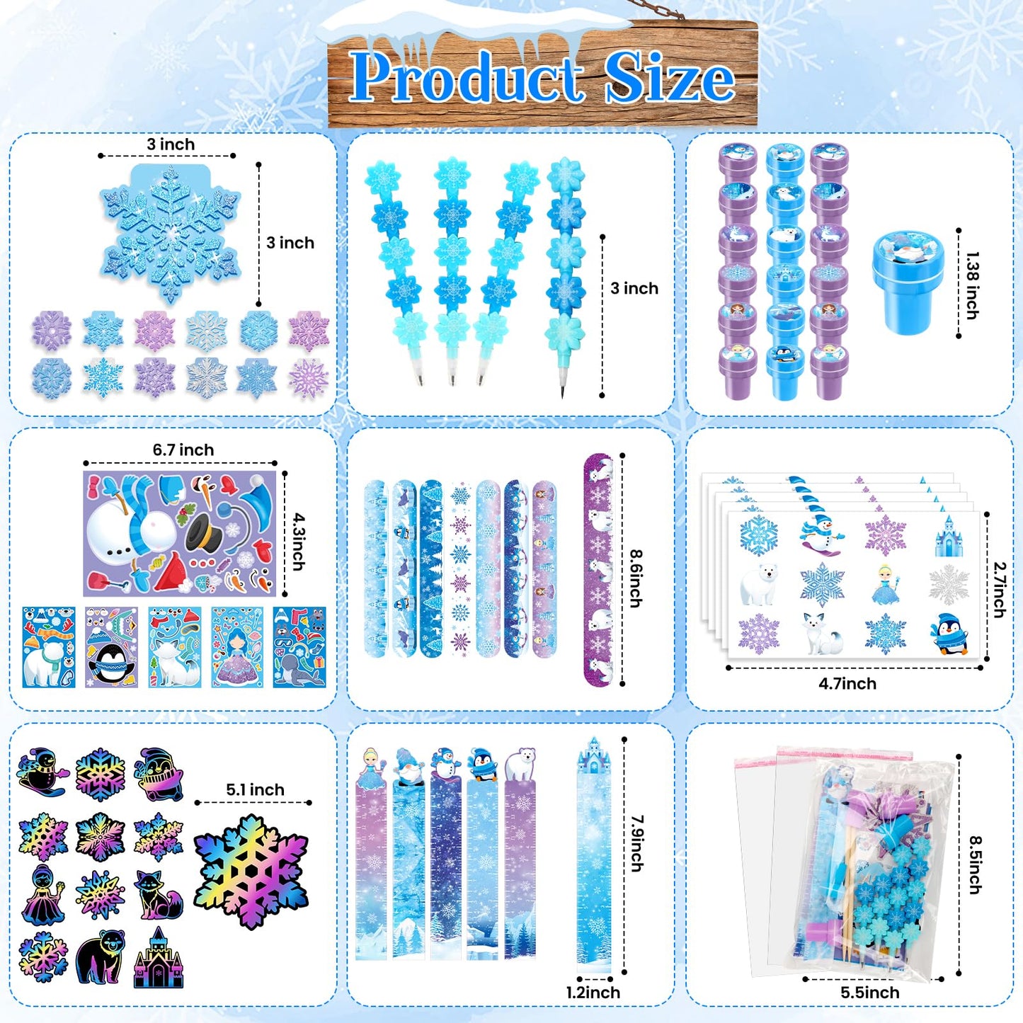 BenLouis 108Pcs Frozen School Stationery Party Favors – Winter Snowflake Themed Classroom Gifts & Bulk Prizes