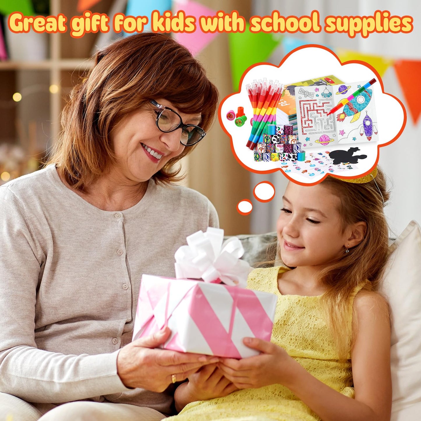 BenLouis 192Pcs Kids Party Favors: Mini Coloring Books, Crayons, Slap Bracelets & Stickers Set