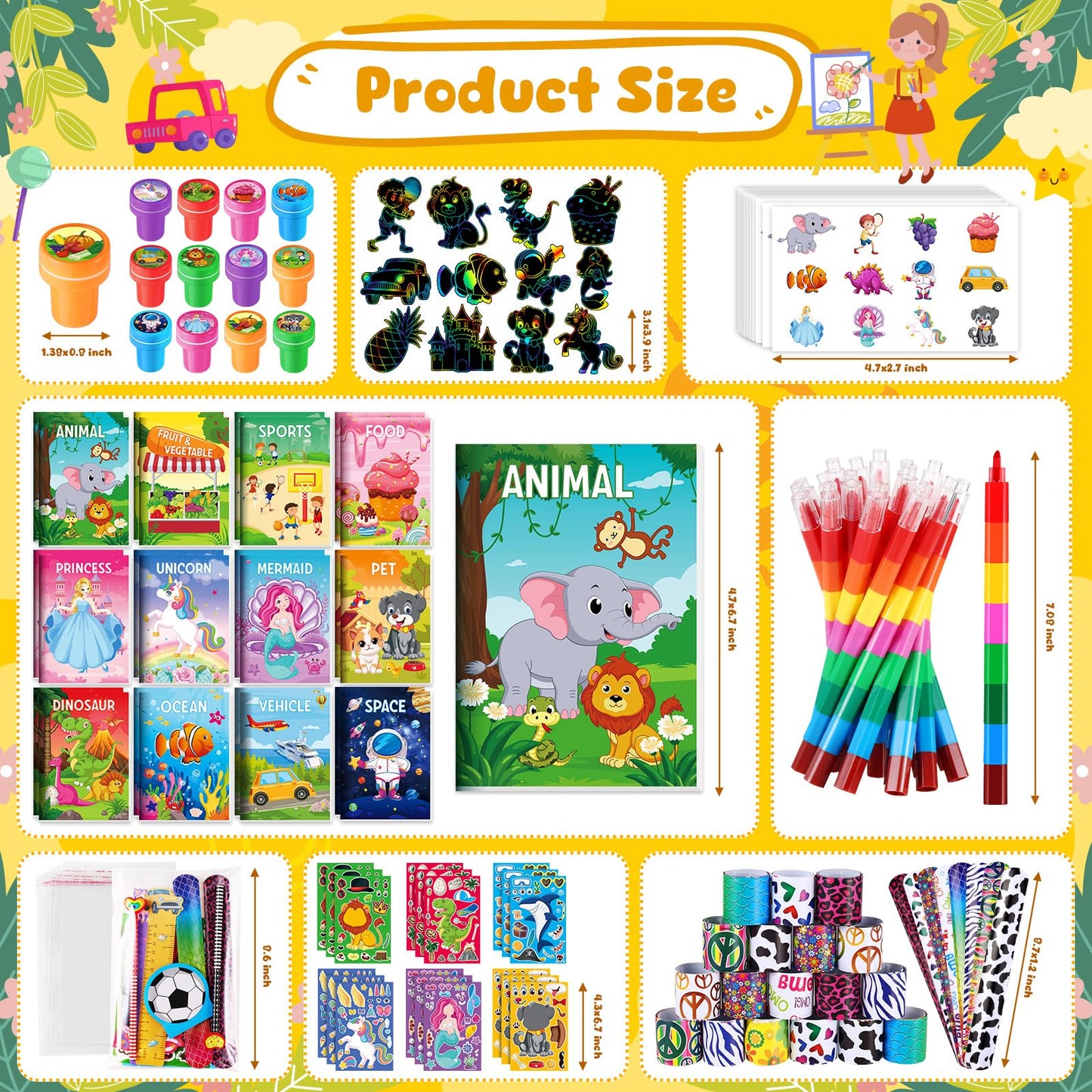 BenLouis 192Pcs Kids Party Favors: Mini Coloring Books, Crayons, Slap Bracelets & Stickers Set