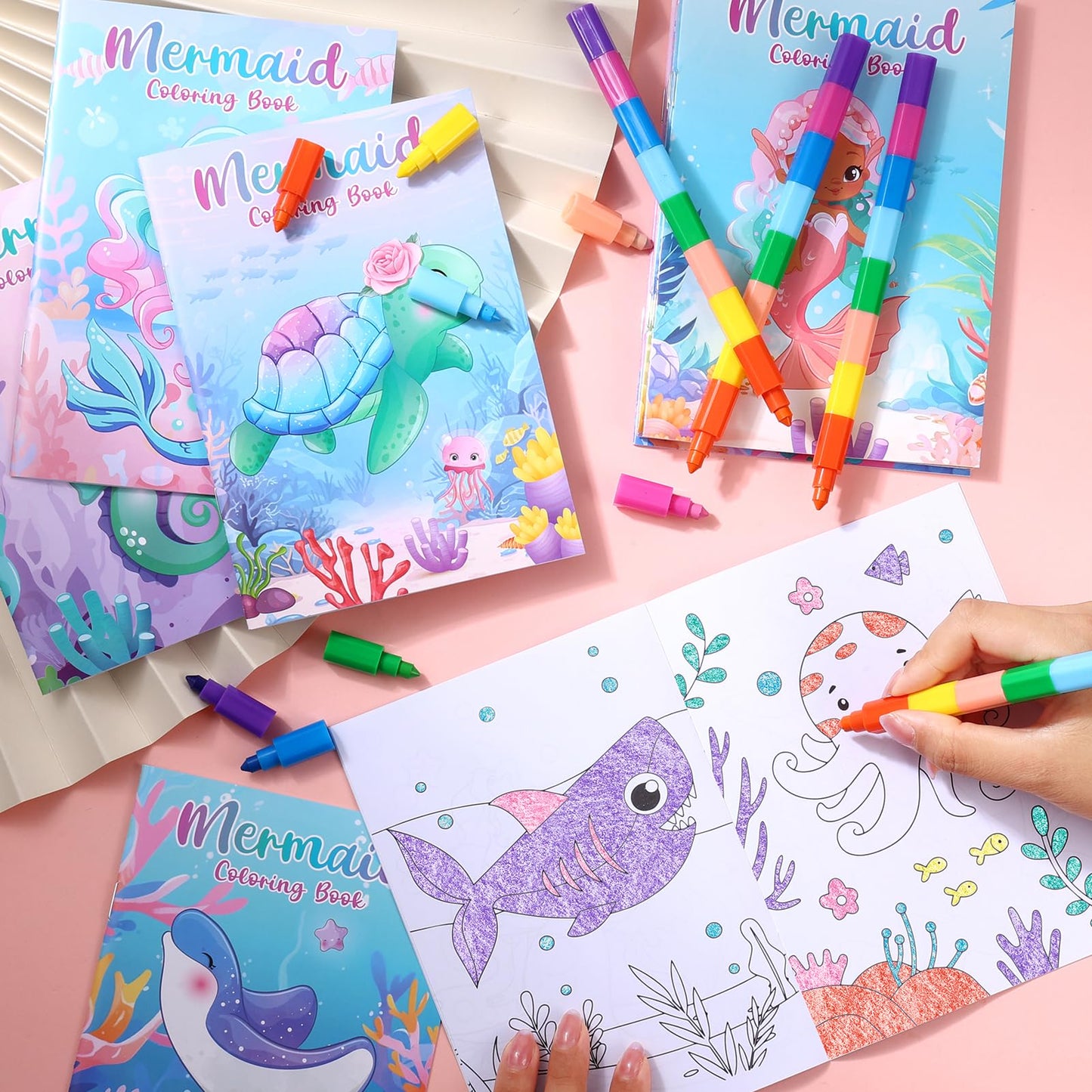 BenLouis Mermaid Mini Coloring Books with 24 Stacking Crayons — Party Favors