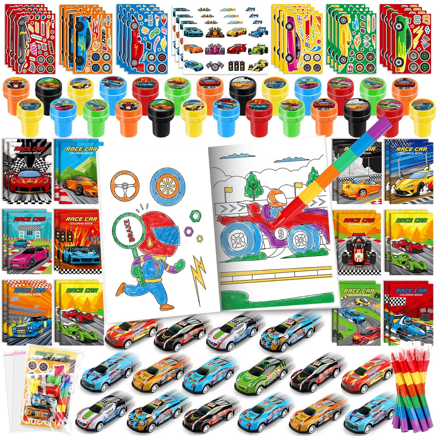 BenLouis 84Pcs Race Car Party Favors — Coloring Books, Crayons, Stickers & Mini Cars