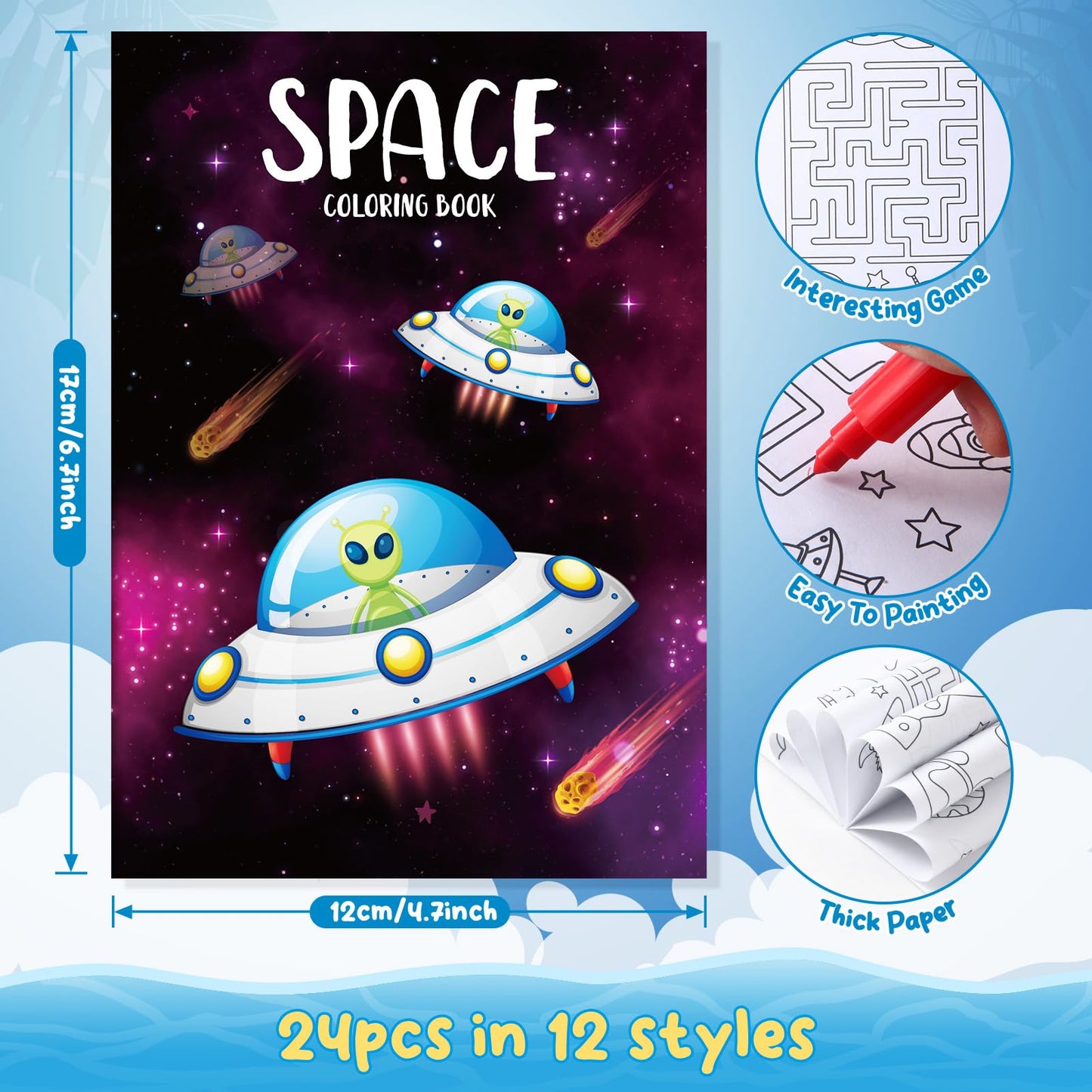 BenLouis 24 Pcs Outer Space Mini Coloring Books – Kids Astronaut Party Favors & Travel Activities