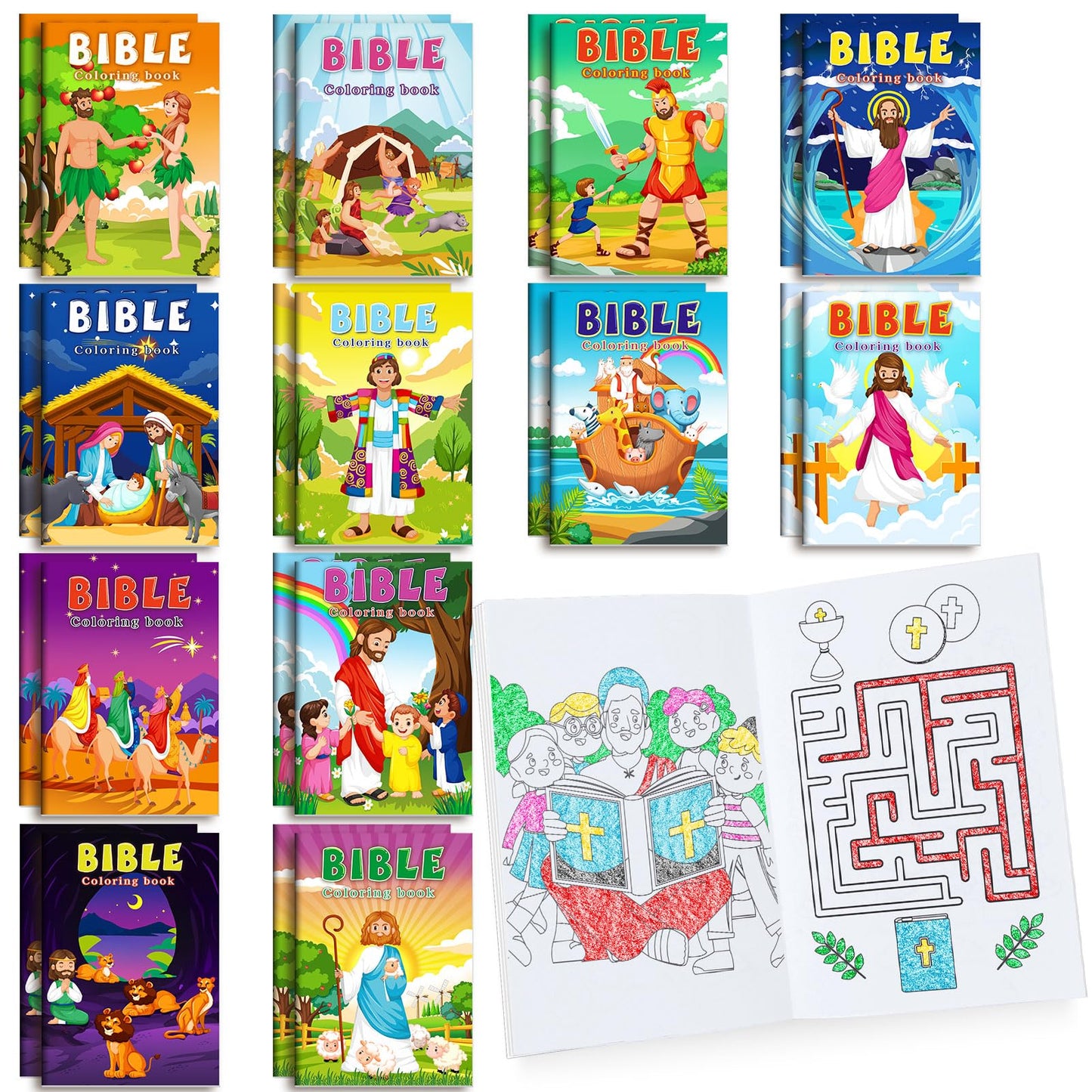 BenLouis 60 Pcs Christian Mini Coloring Books for Kids — Bible Verse Activity Favors Bulk Pack