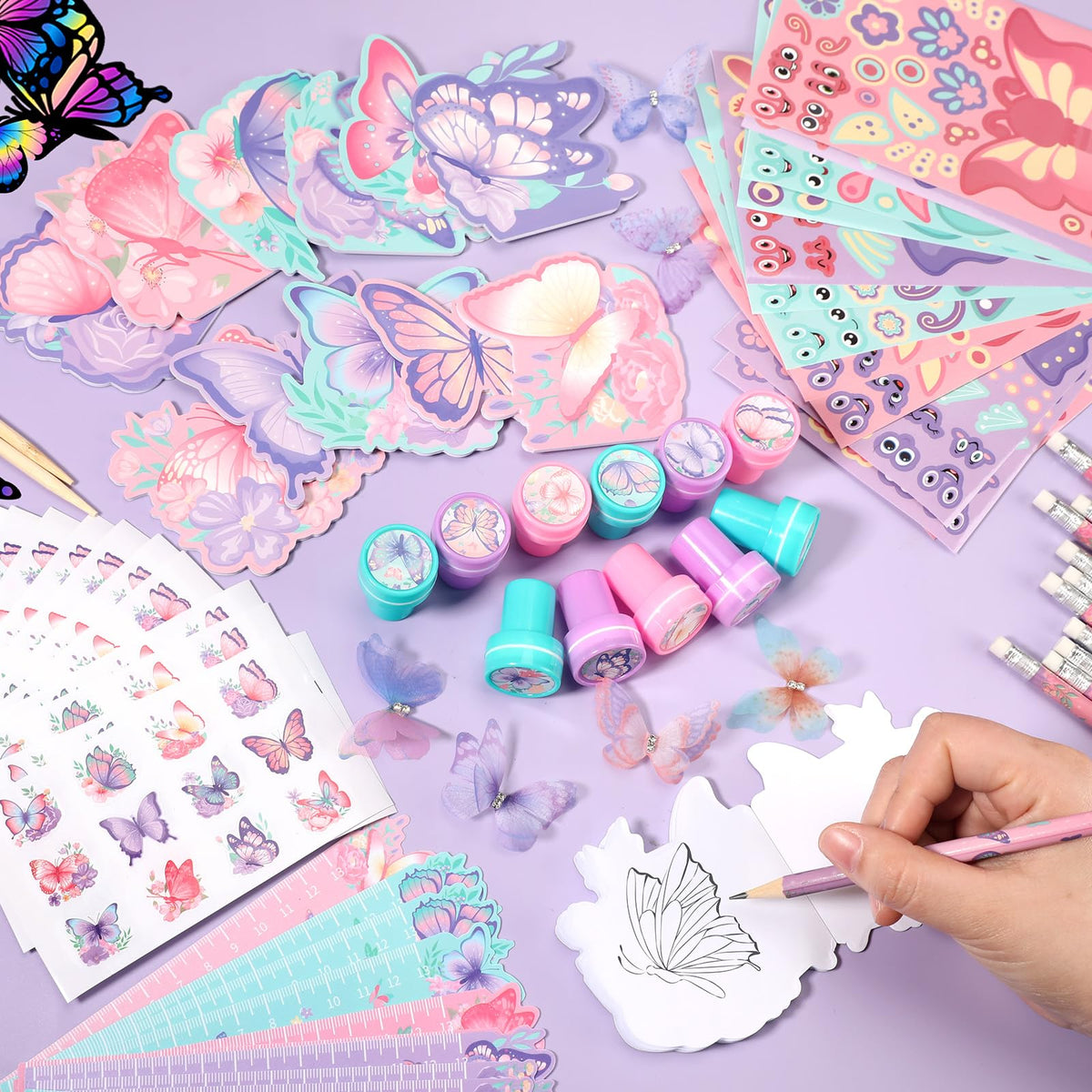 BenLouis 108Pcs Butterfly Party Favors – Colorful Kids Stationery Set for Parties, Classrooms & Goodie Bags