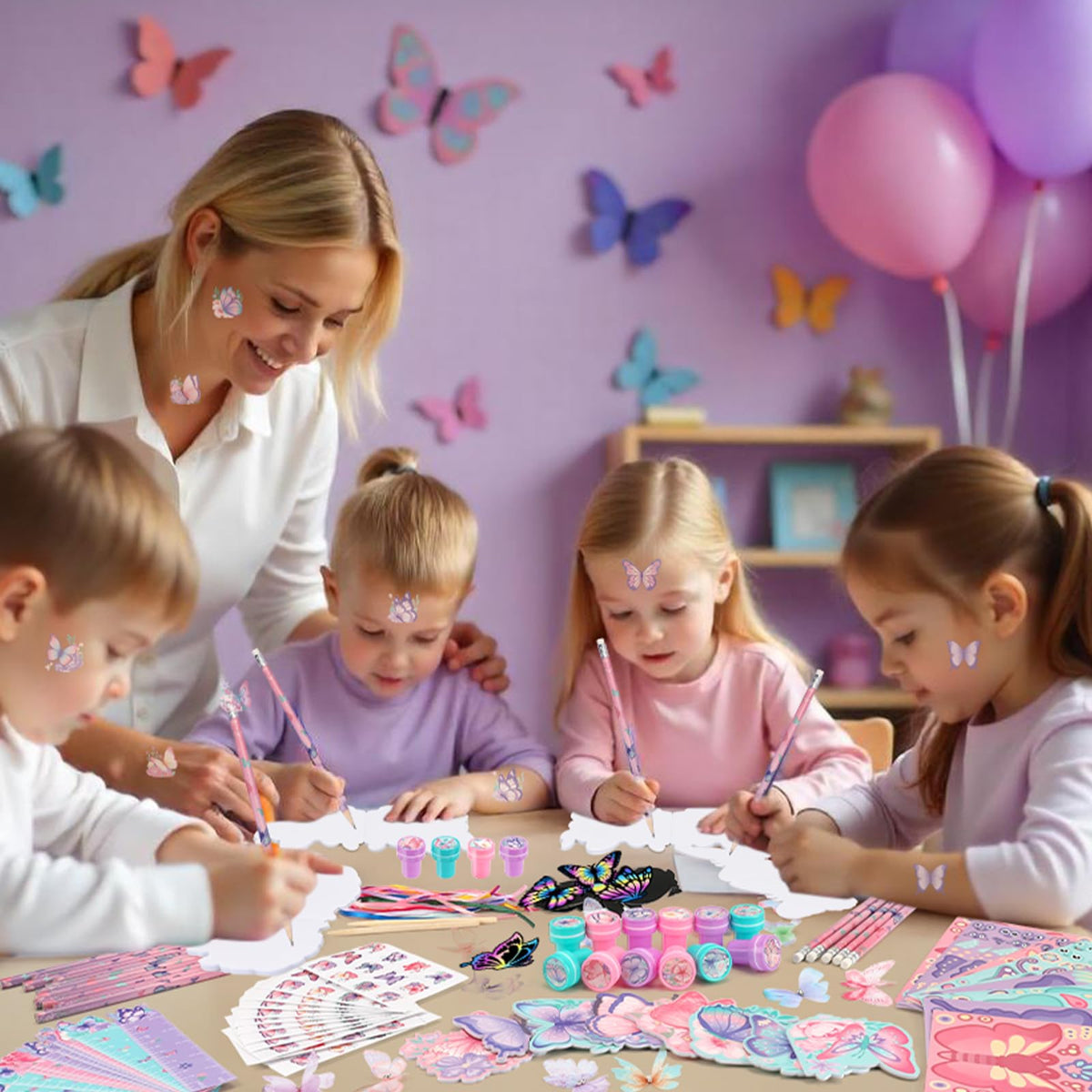 BenLouis 108Pcs Butterfly Party Favors – Colorful Kids Stationery Set for Parties, Classrooms & Goodie Bags