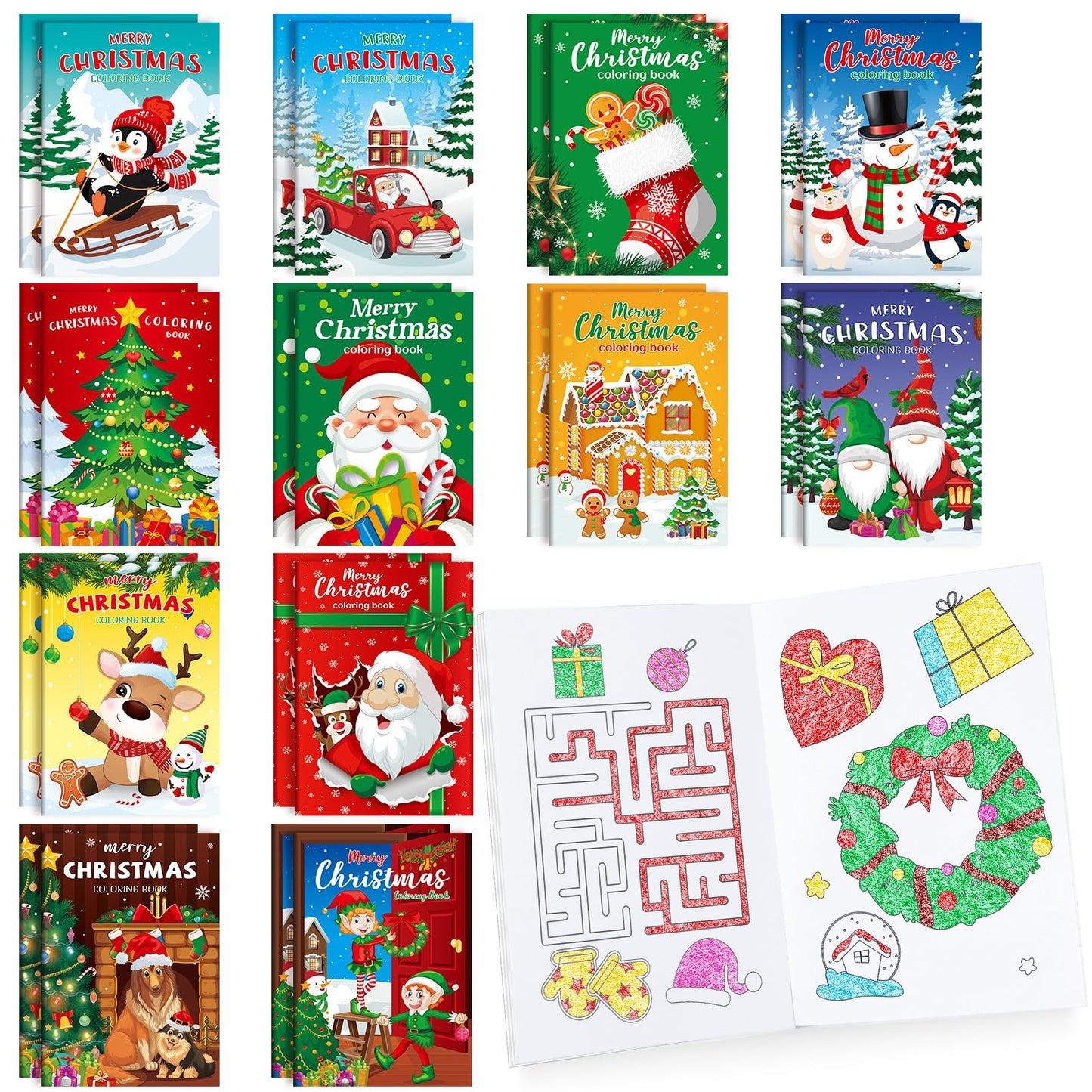 BenLouis 24 Pcs Christmas Mini Coloring Books – Kids Xmas Party Favors, 72 Patterns, 6.7 x 4.7 in
