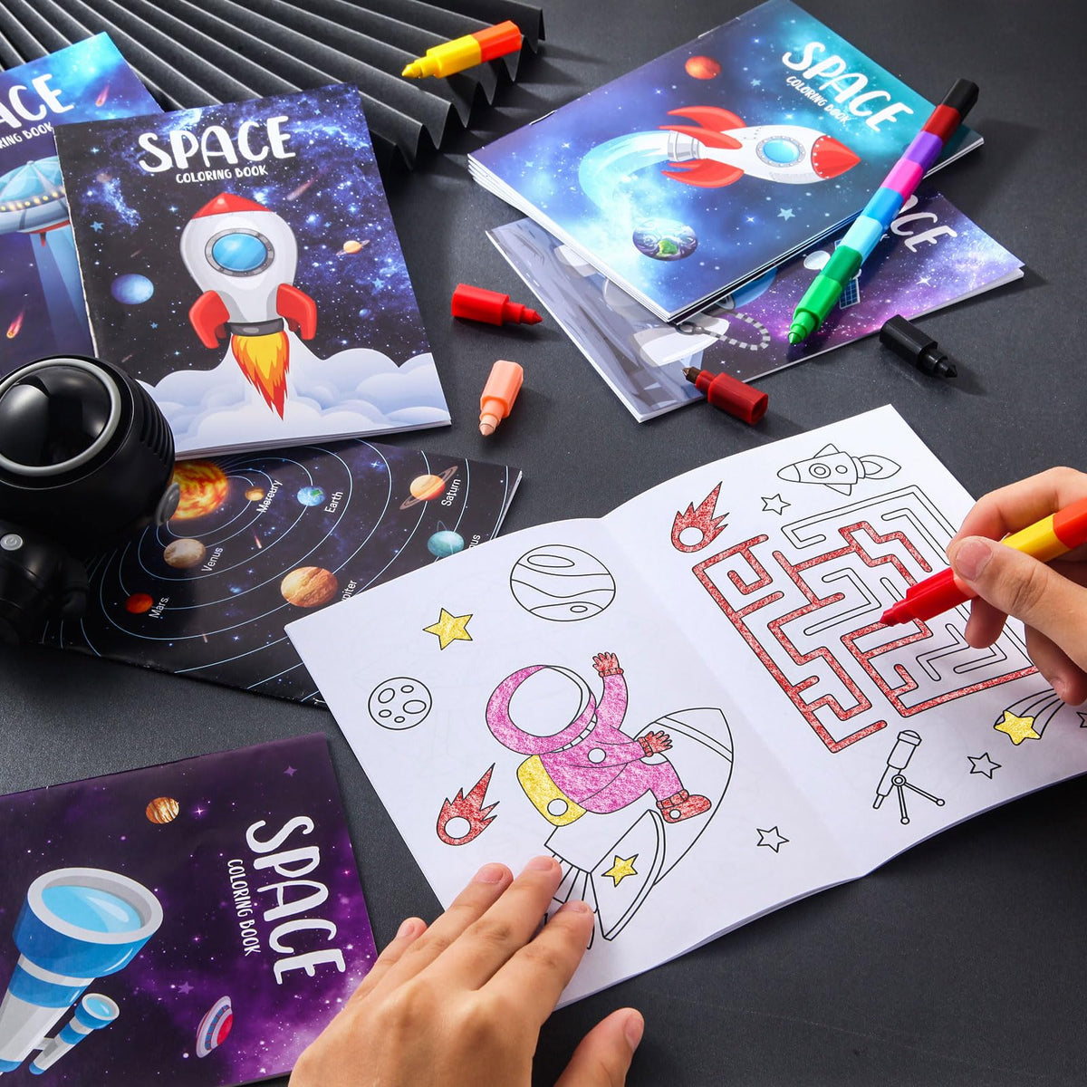 BenLouis 24 Pcs Outer Space Mini Coloring Books – Kids Astronaut Party Favors & Travel Activities